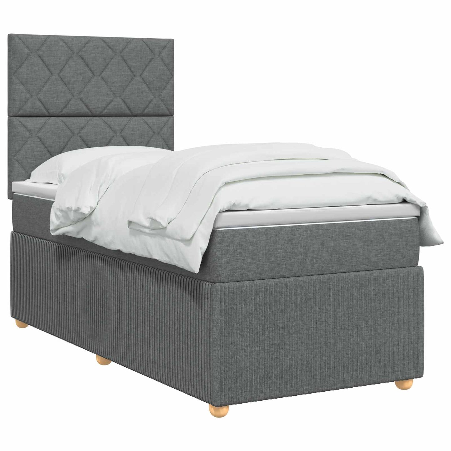 LED Boxspring Ágy Mattal Sötétszürke 90 x 190 cm Szövet