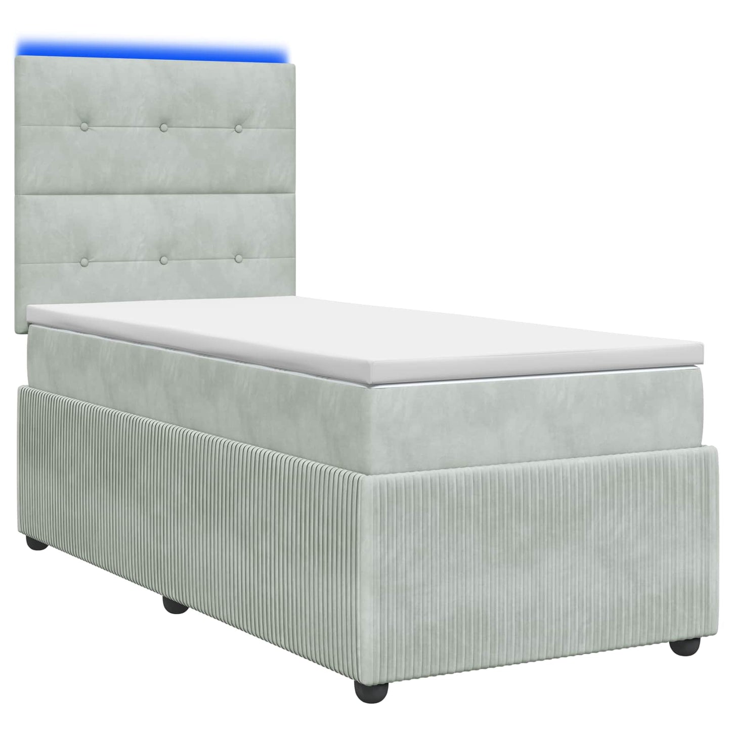 LED Boxspring Ágy Mattal Világosszürke 90 x 190 cm Bársony