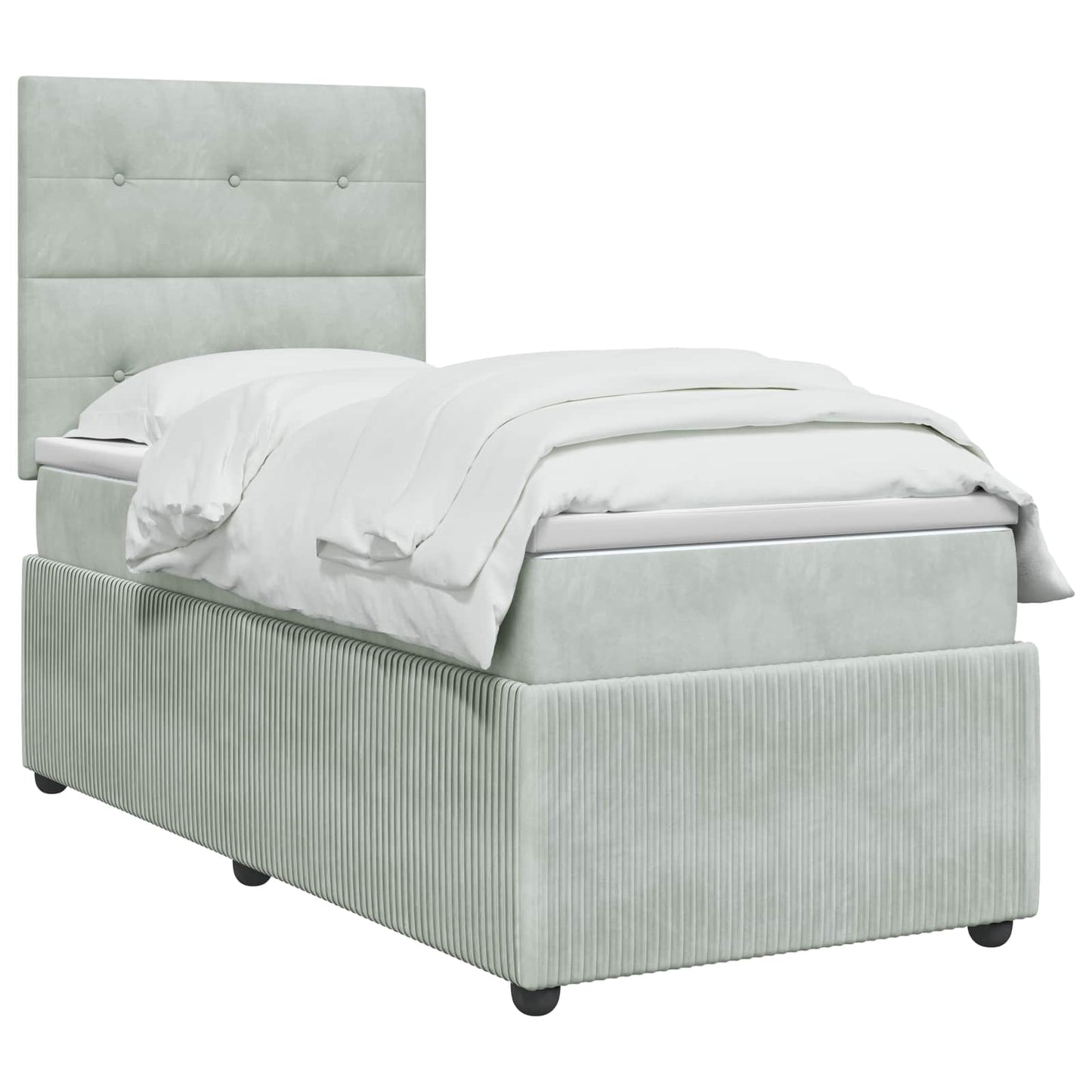 LED Boxspring Ágy Mattal Világosszürke 90 x 190 cm Bársony