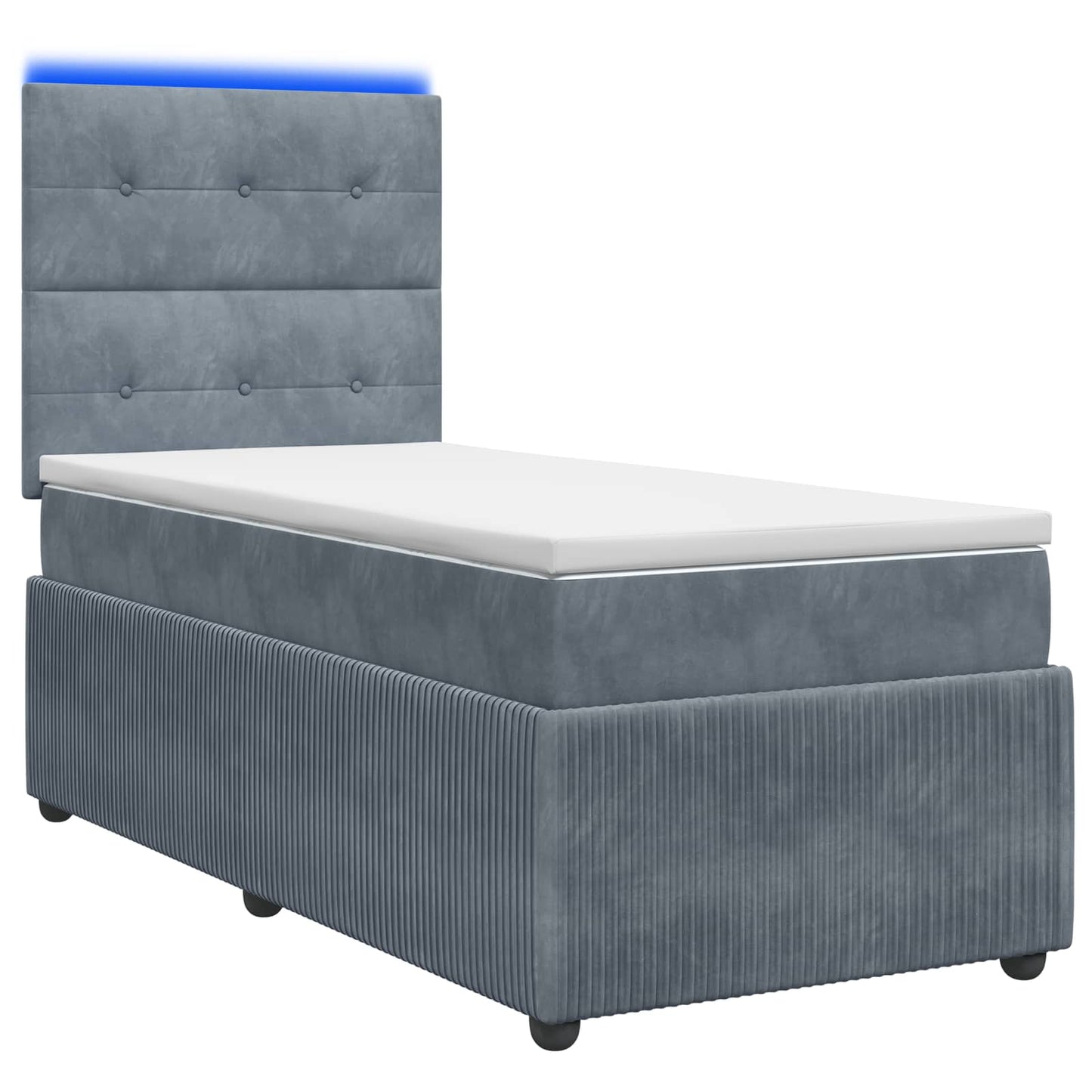 LED Boxspring Ágy Mattal Sötétszürke 90 x 190 cm Bársony