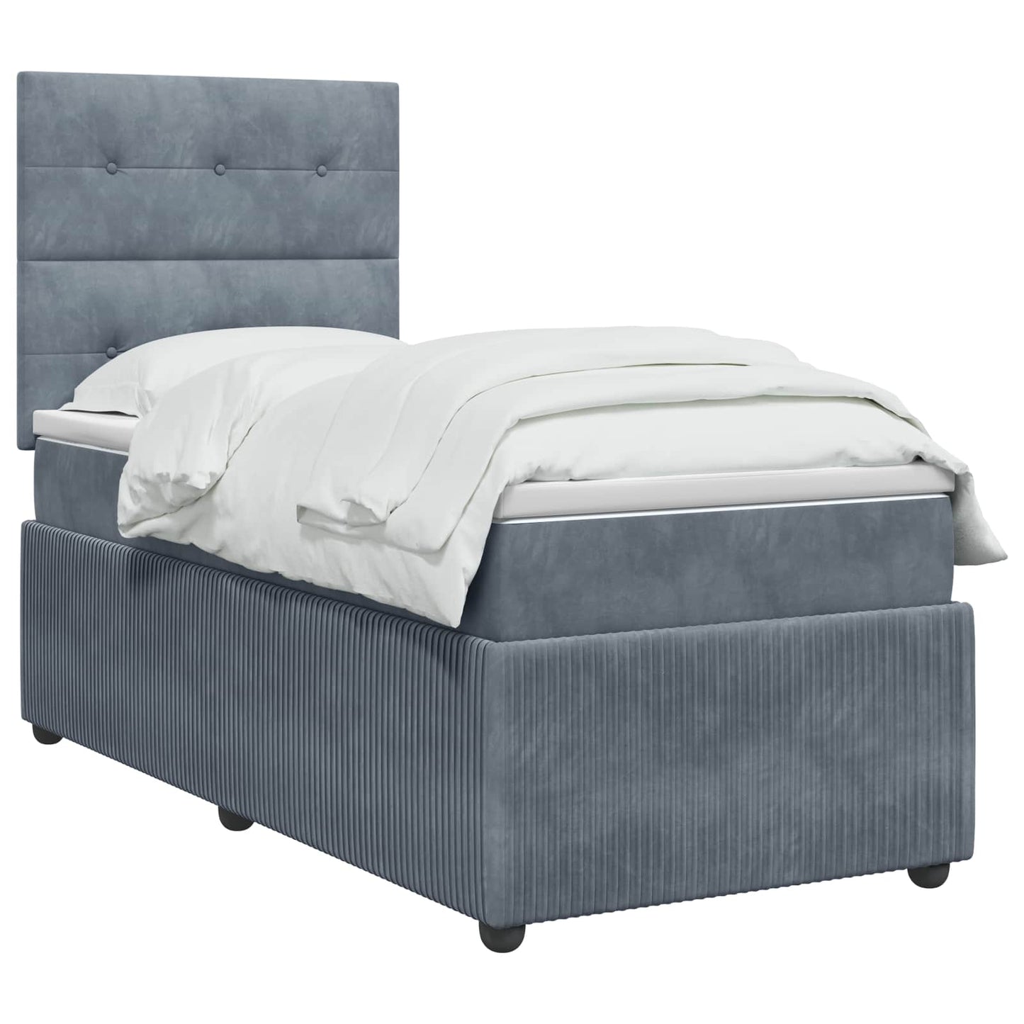 LED Boxspring Ágy Mattal Sötétszürke 90 x 190 cm Bársony