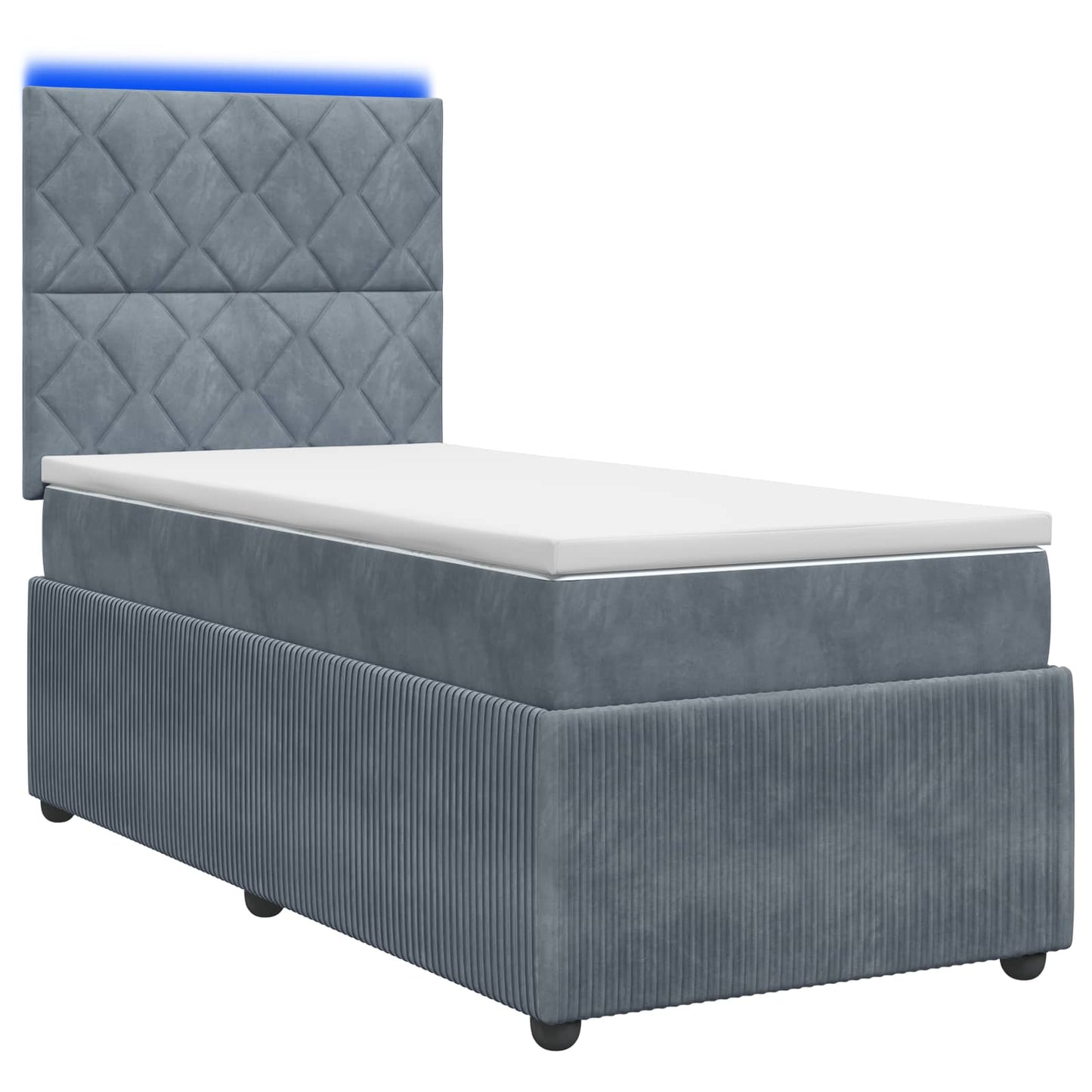 LED Boxspring Ágy Mattal Sötétszürke 90 x 190 cm Bársony