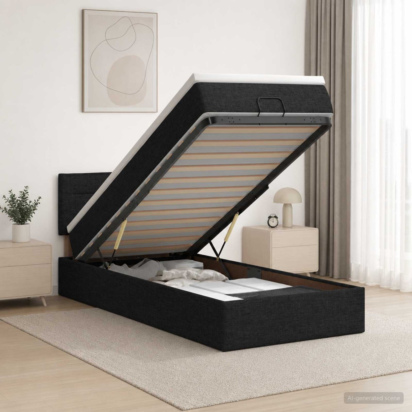 Óriási Ágy Matrac és LED világítással Fekete 80 x 200 cm Szövet