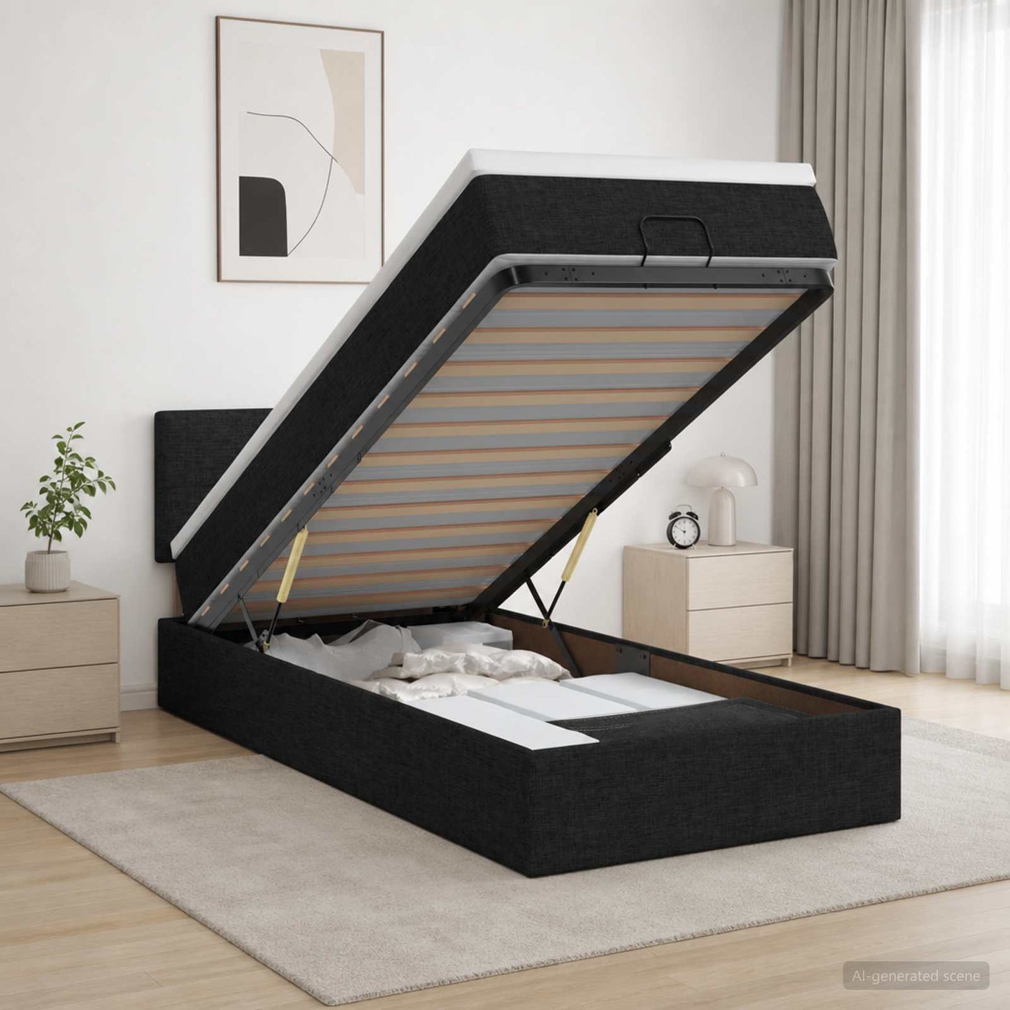 Óriási Ágy Matrac és LED világítással Fekete 90 x 190 cm Szövet