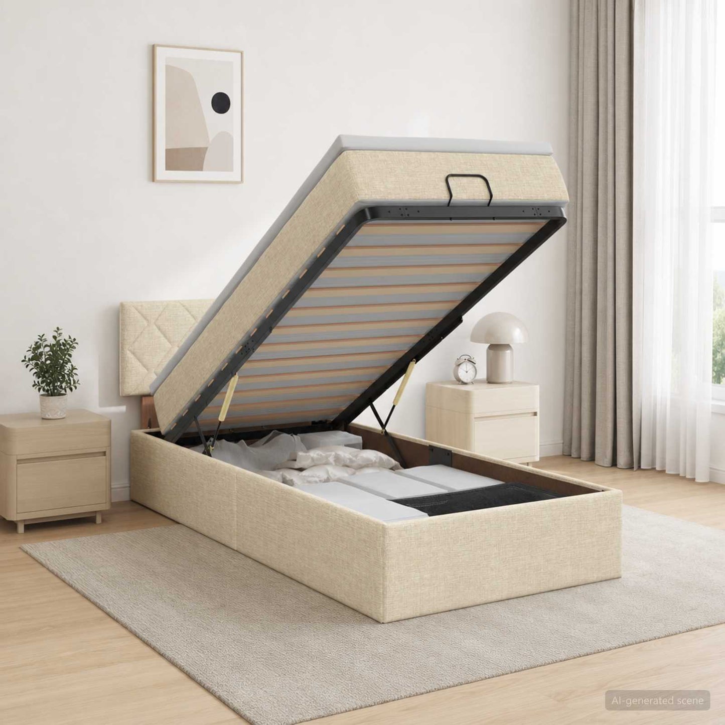 Óriási Ágy Matrac és LED világítással Krémszínű 100 x 200 cm