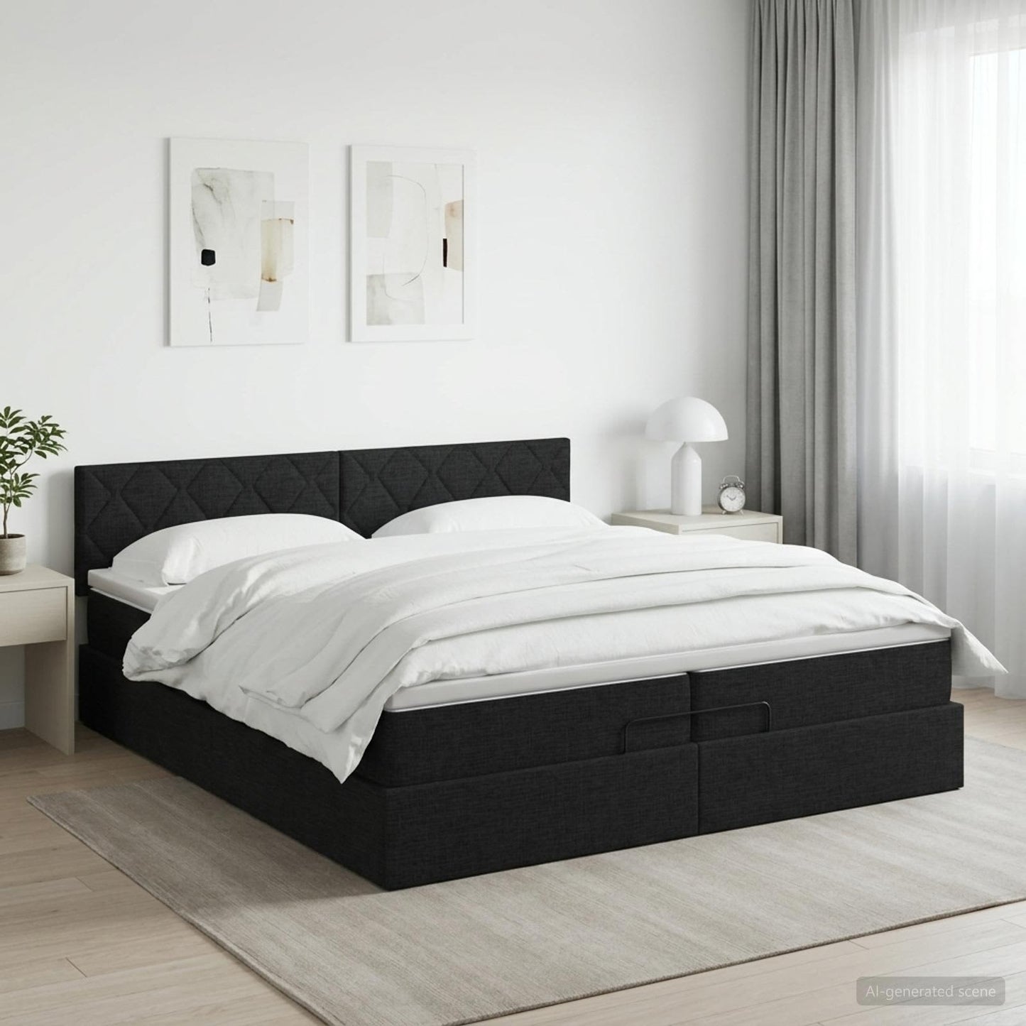 Óriáságy matraccal fejtámlával Fekete 200 x 200 cm Szövet