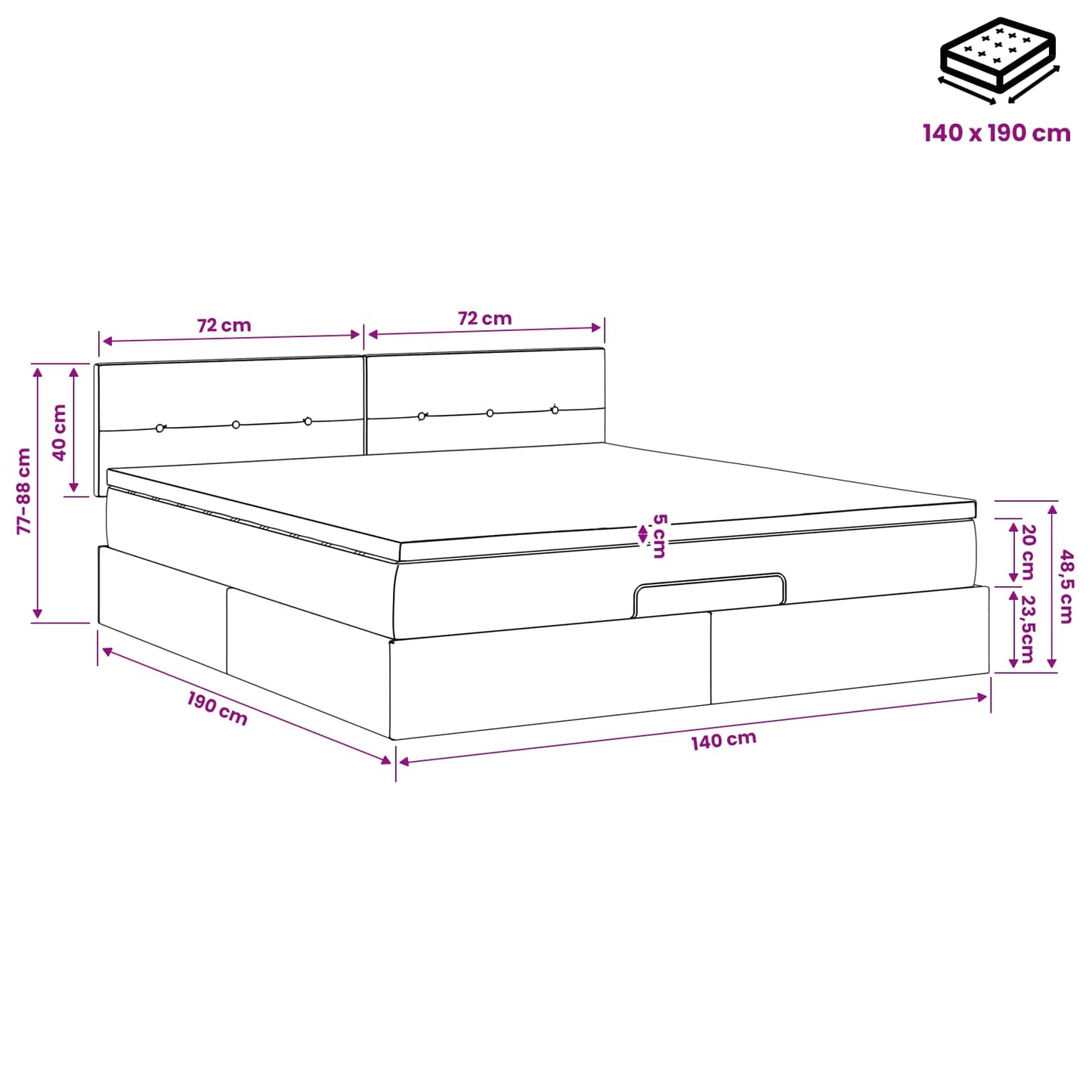 Óriáságy matraccal fejtámlával Sötétszürke 140 x 190 cm Bársony