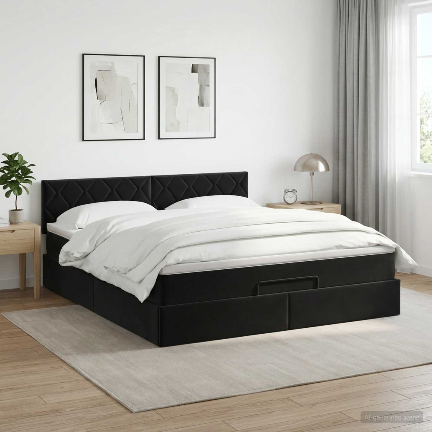Óriáságy matraccal fejtámlával Fekete 140 x 190 cm Bársony