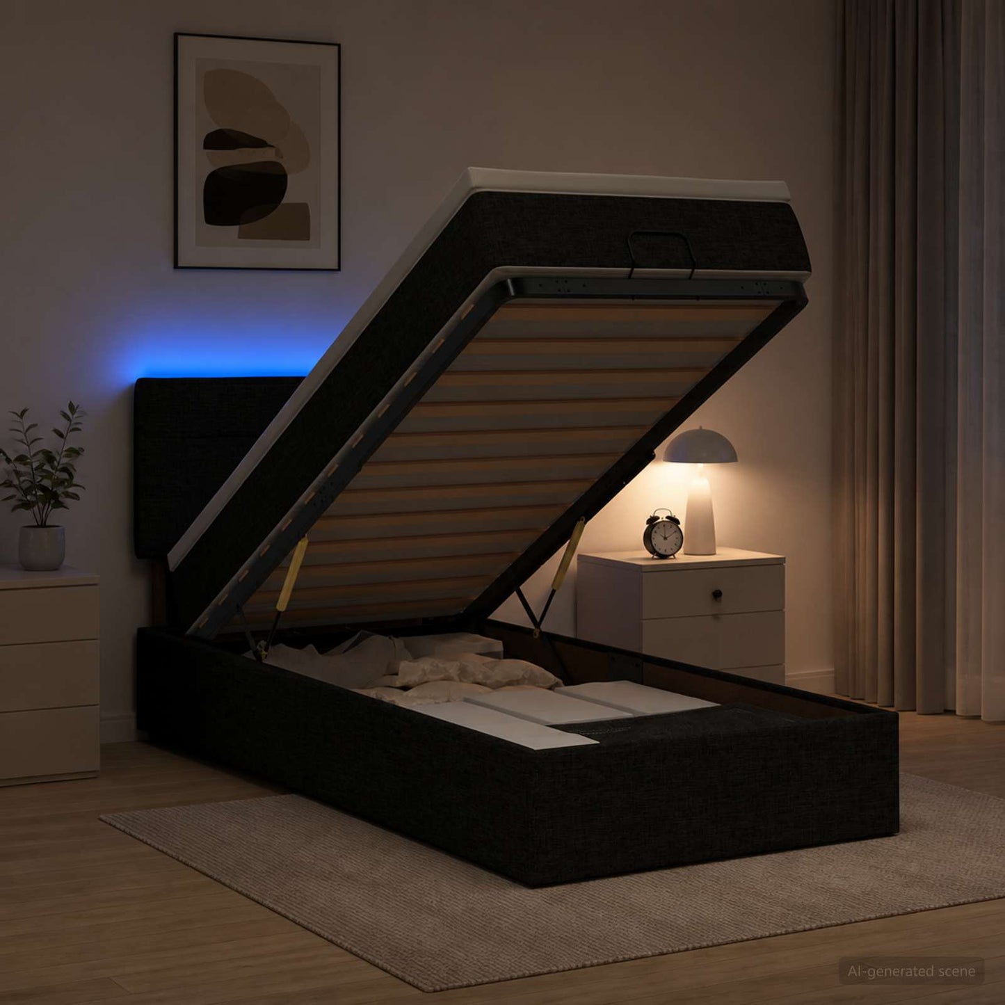 Óriási Ágy Matrac és LED világítással Fekete 90 x 200 cm Szövet