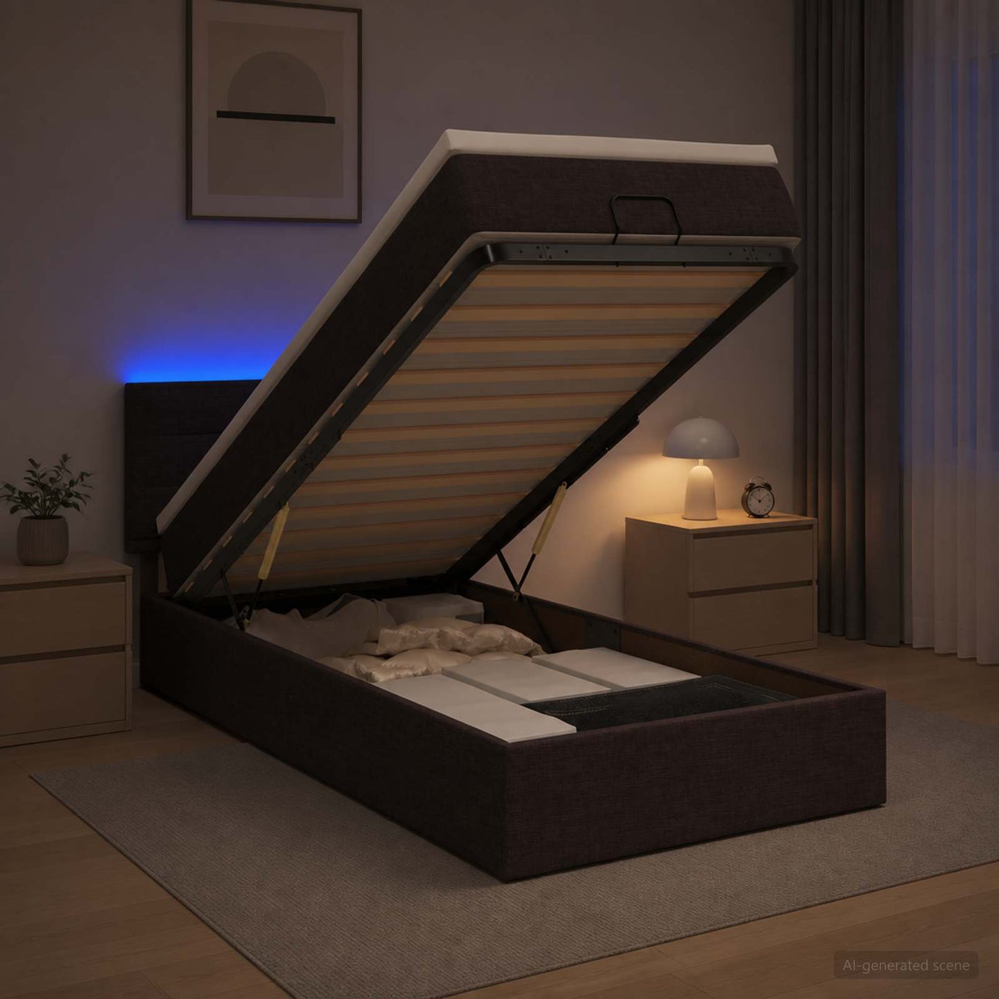 Óriási Ágy Matrac és LED világítással Sötét Barna 90 x 190 cm