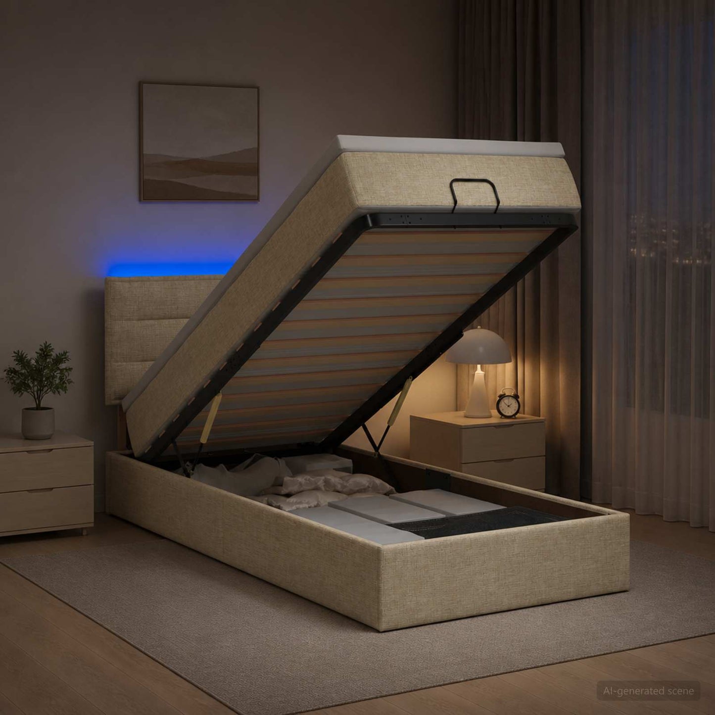 Óriási Ágy Matrac és LED világítással Krémszínű 100 x 200 cm