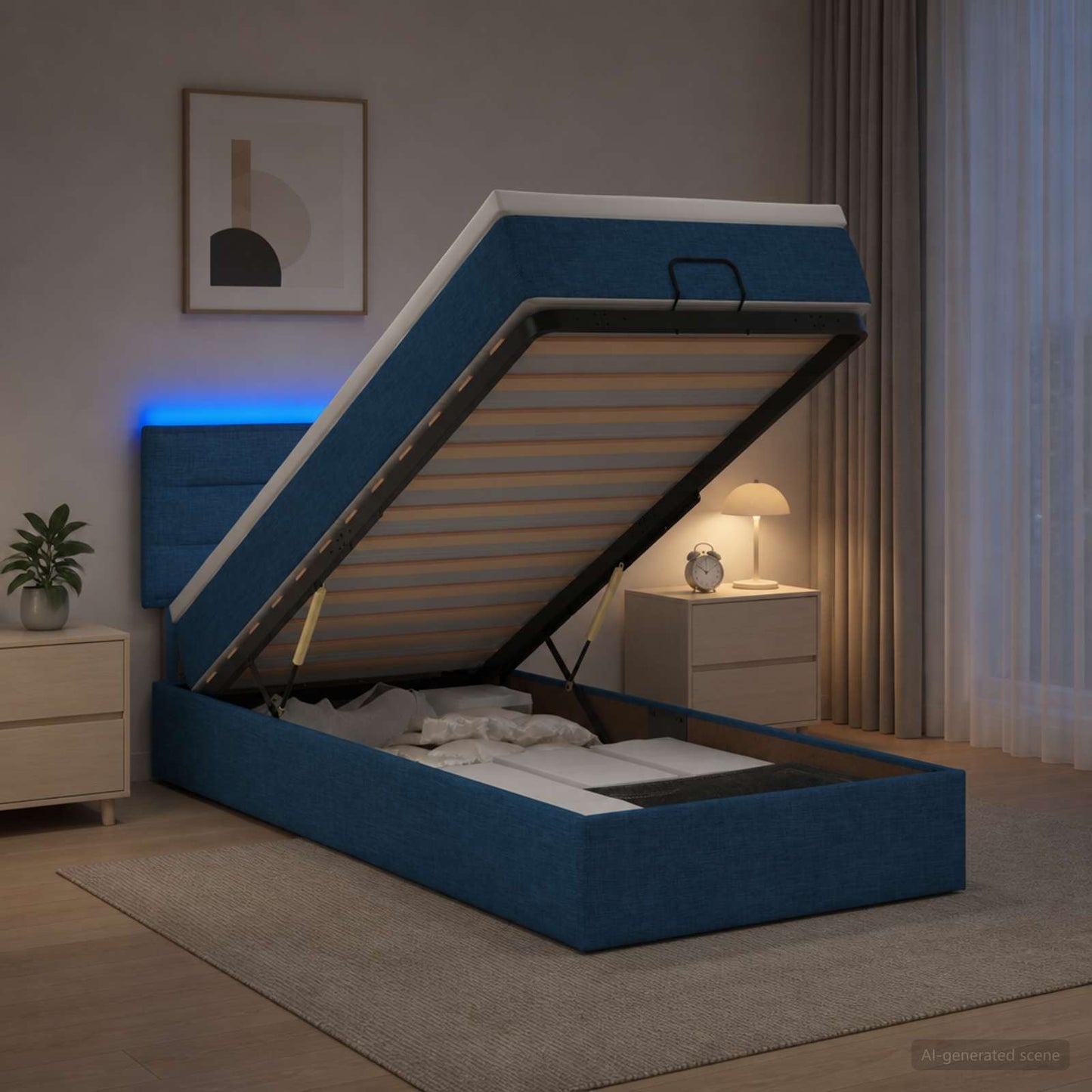 Óriási Ágy Matrac és LED világítással Kék 100 x 200 cm Szövet
