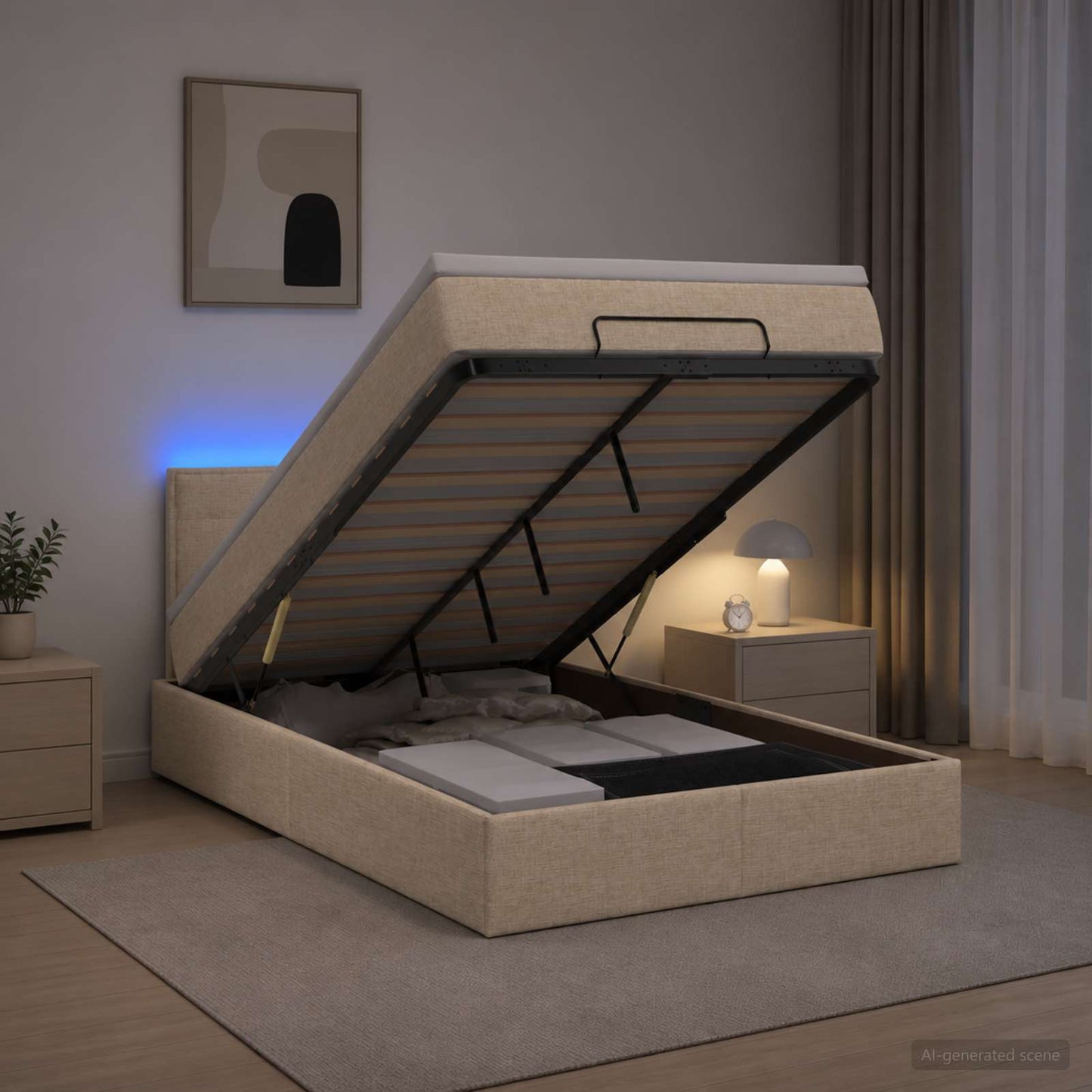 Óriási Ágy Matrac és LED világítással Krémszínű 120 x 200 cm