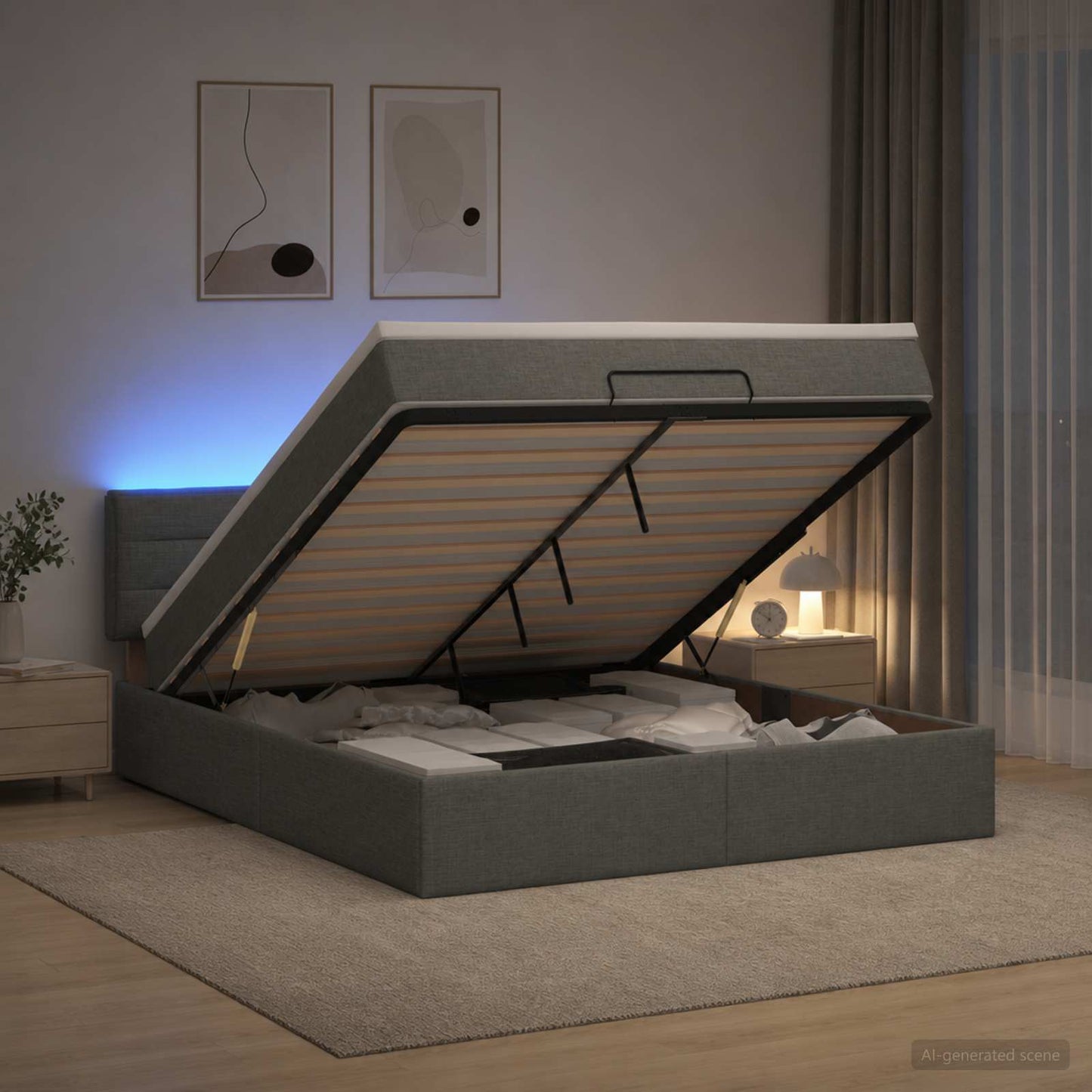 Óriási Ágy Matrac és LED világítással Sötétszürke 160 x 200 cm
