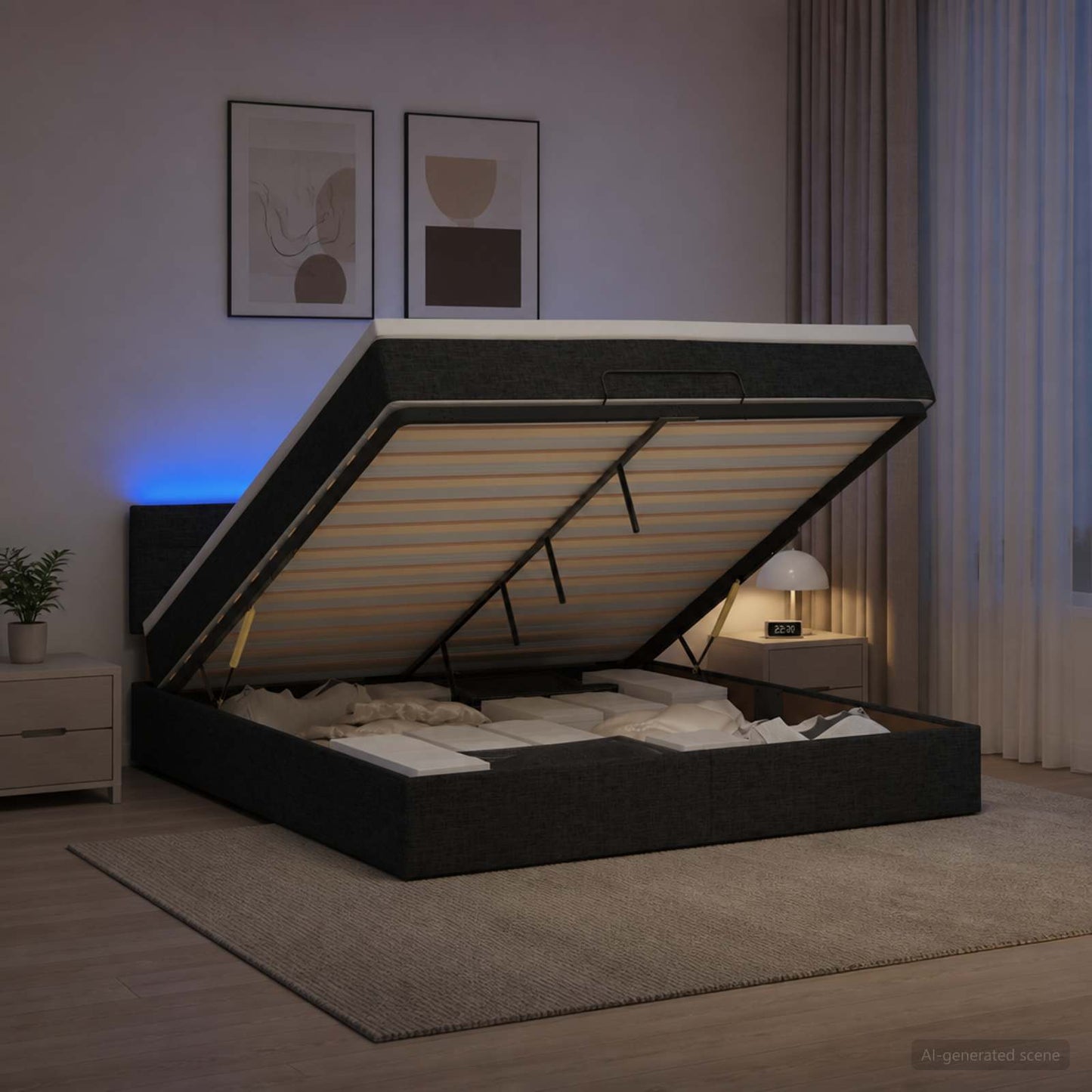 Óriási Ágy Matrac és LED világítással Fekete 140 x 190 cm
