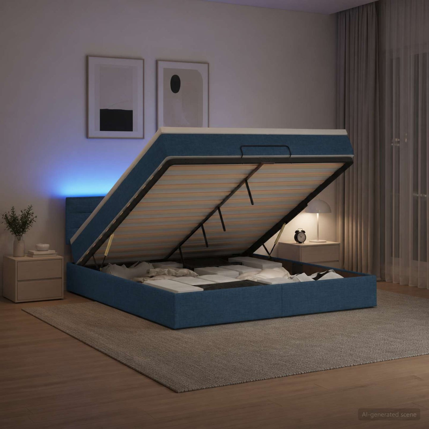 Óriási Ágy Matrac és LED világítással Kék 180 x 200 cm Szövet