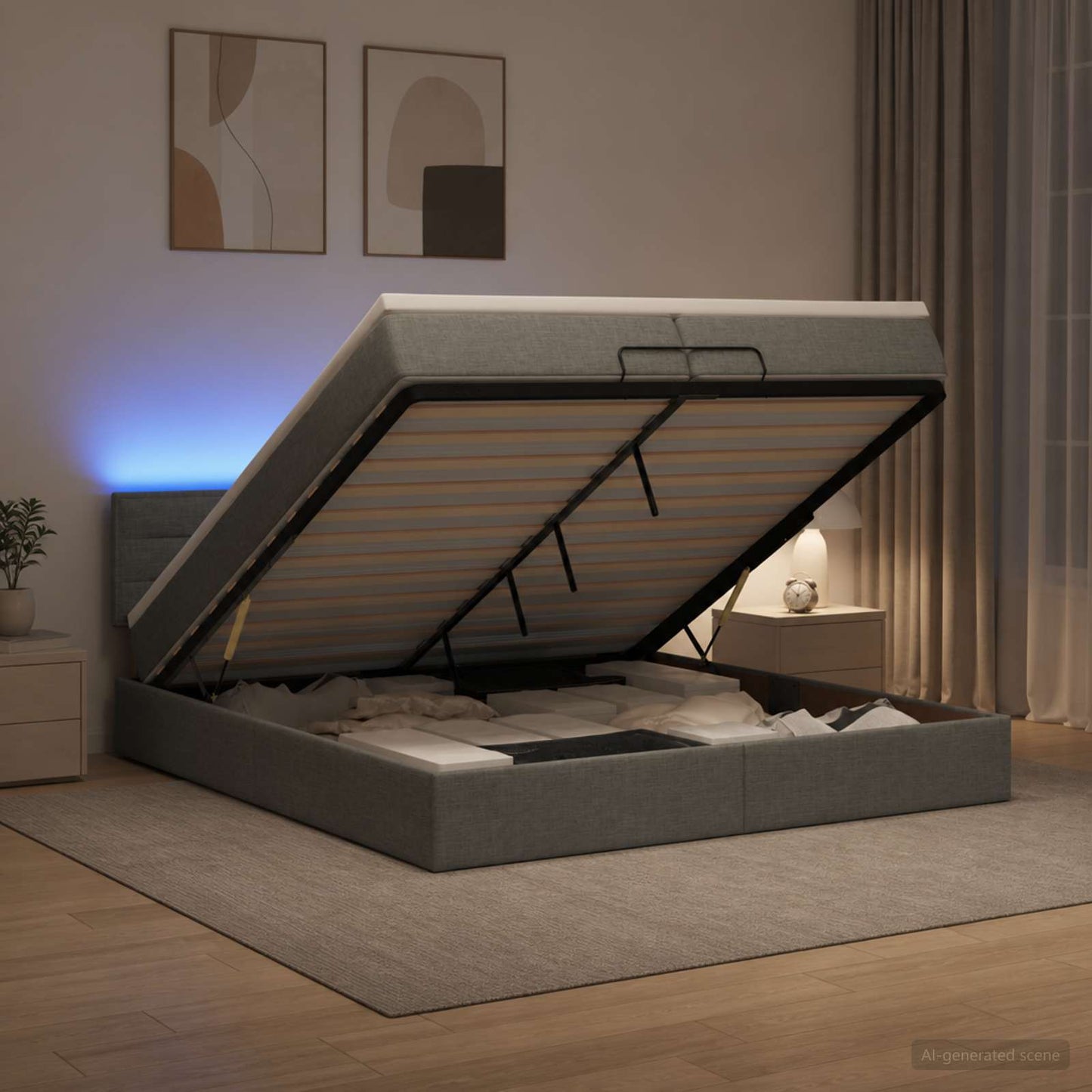 Óriási Ágy Matrac és LED világítással Sötétszürke 200 x 200 cm