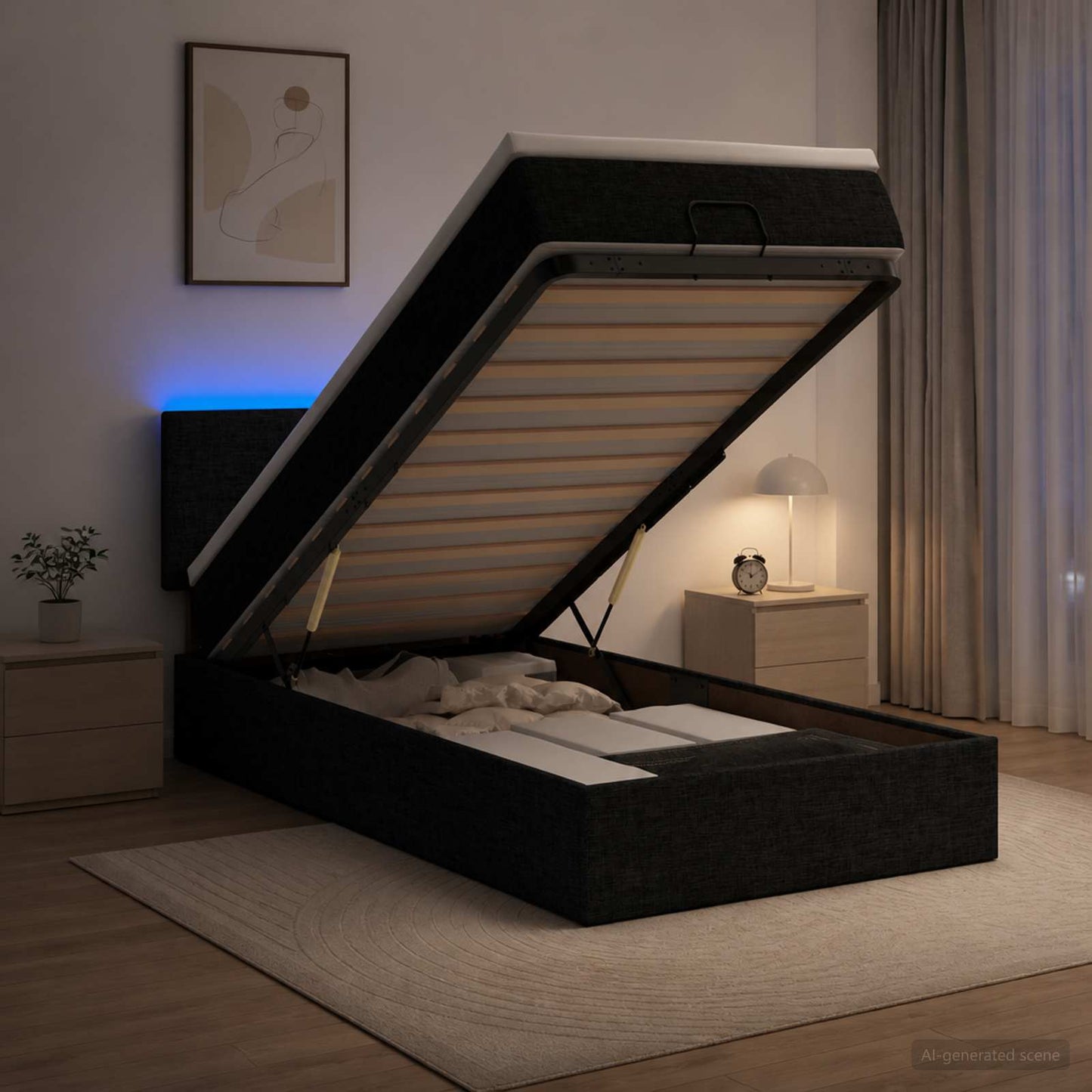 Óriási Ágy Matrac és LED világítással Fekete 90 x 190 cm Szövet