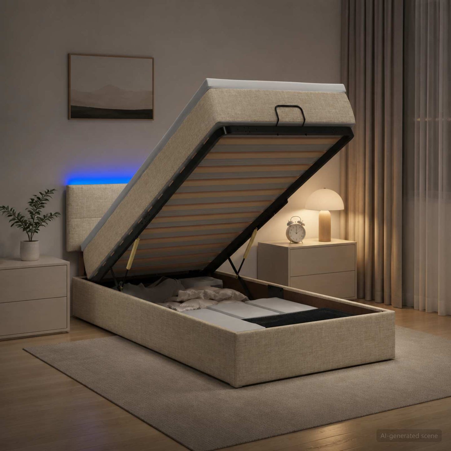Óriási Ágy Matrac és LED világítással Krémszínű 90 x 200 cm