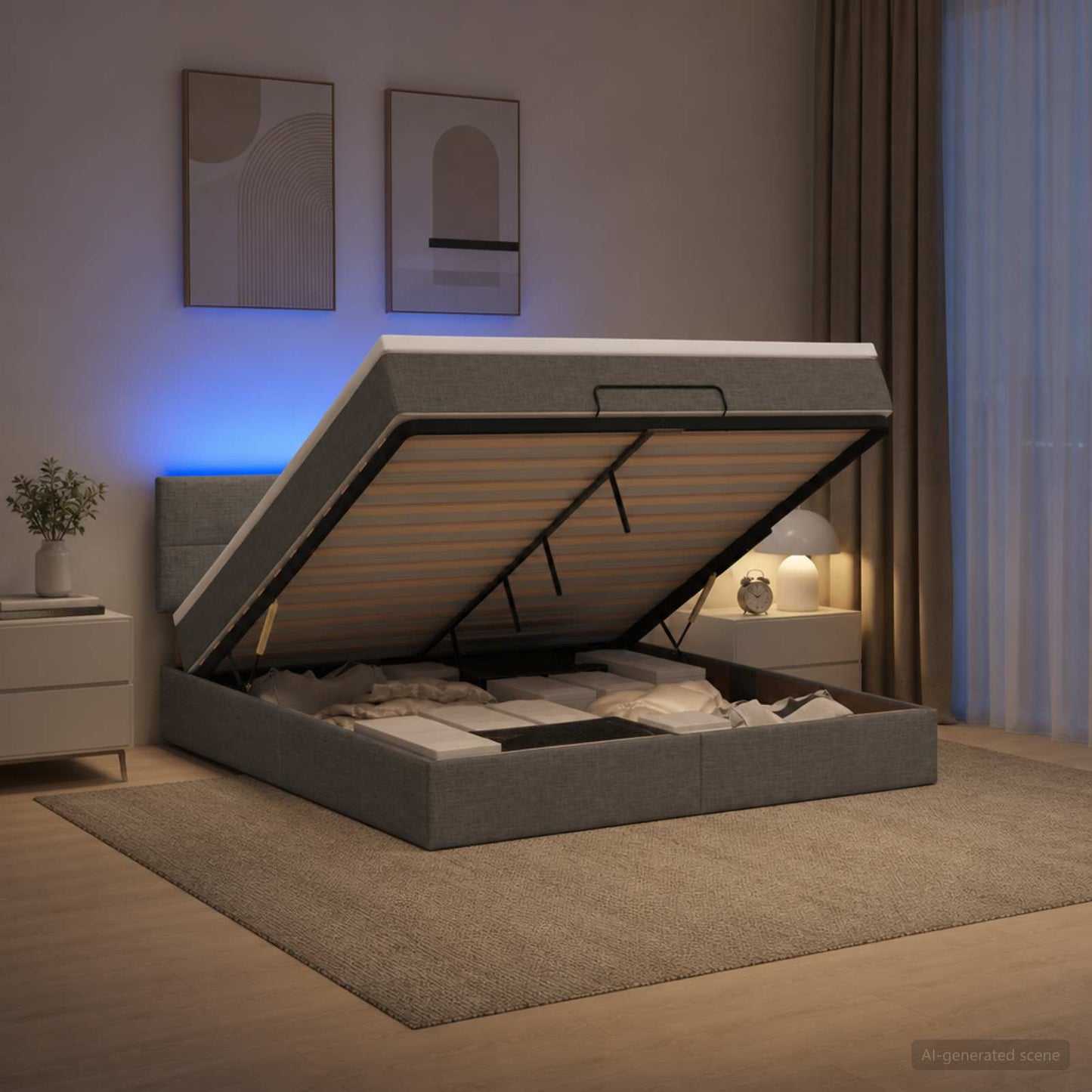 Óriási Ágy Matrac és LED világítással Sötétszürke 140 x 190 cm