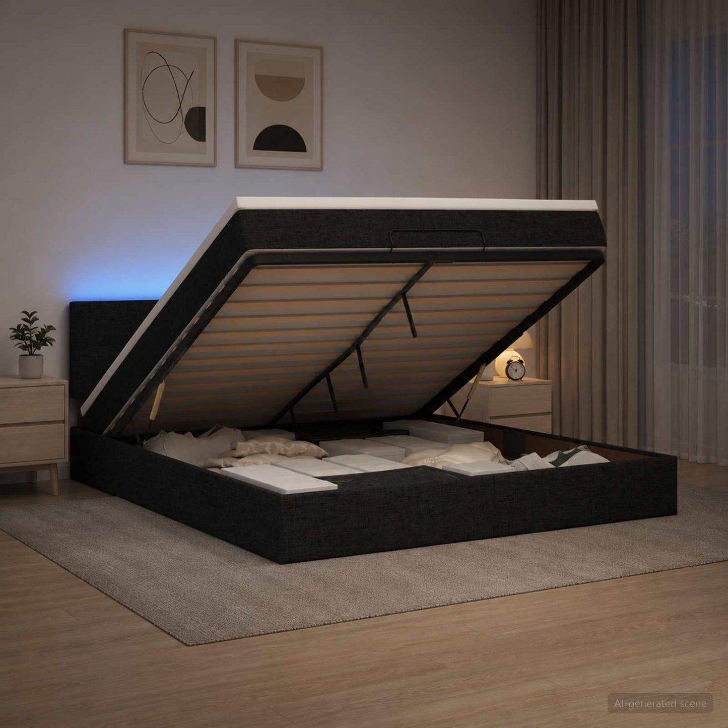 Óriási Ágy Matrac és LED világítással Fekete 180 x 200 cm