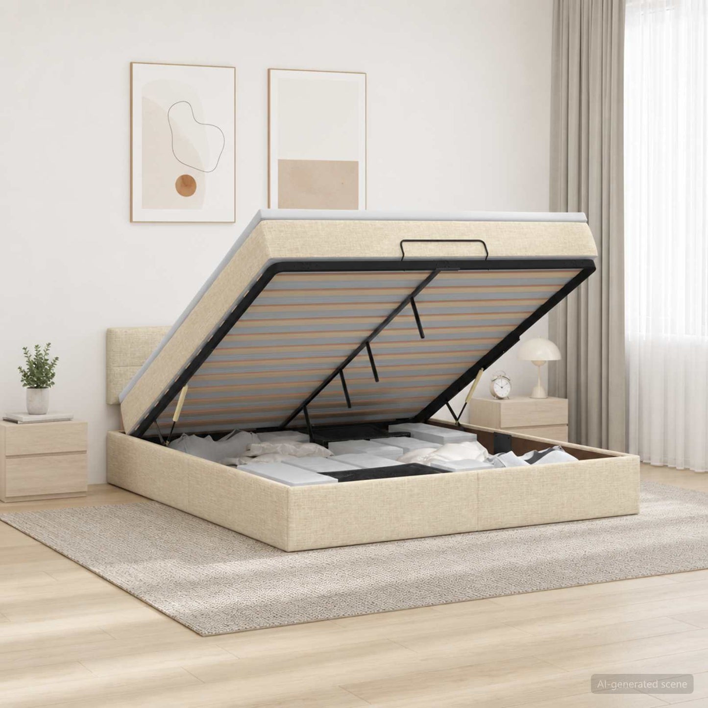 Óriási Ágy Matrac és LED világítással Krémszínű 180 x 200 cm
