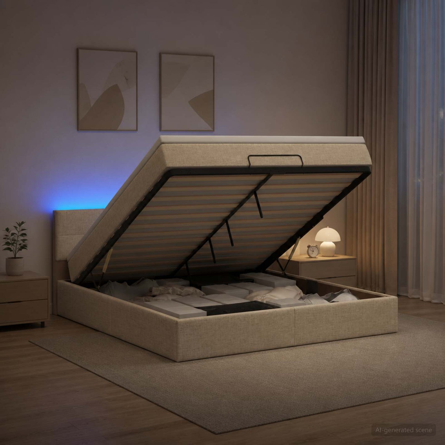 Óriási Ágy Matrac és LED világítással Krémszínű 140 x 200 cm