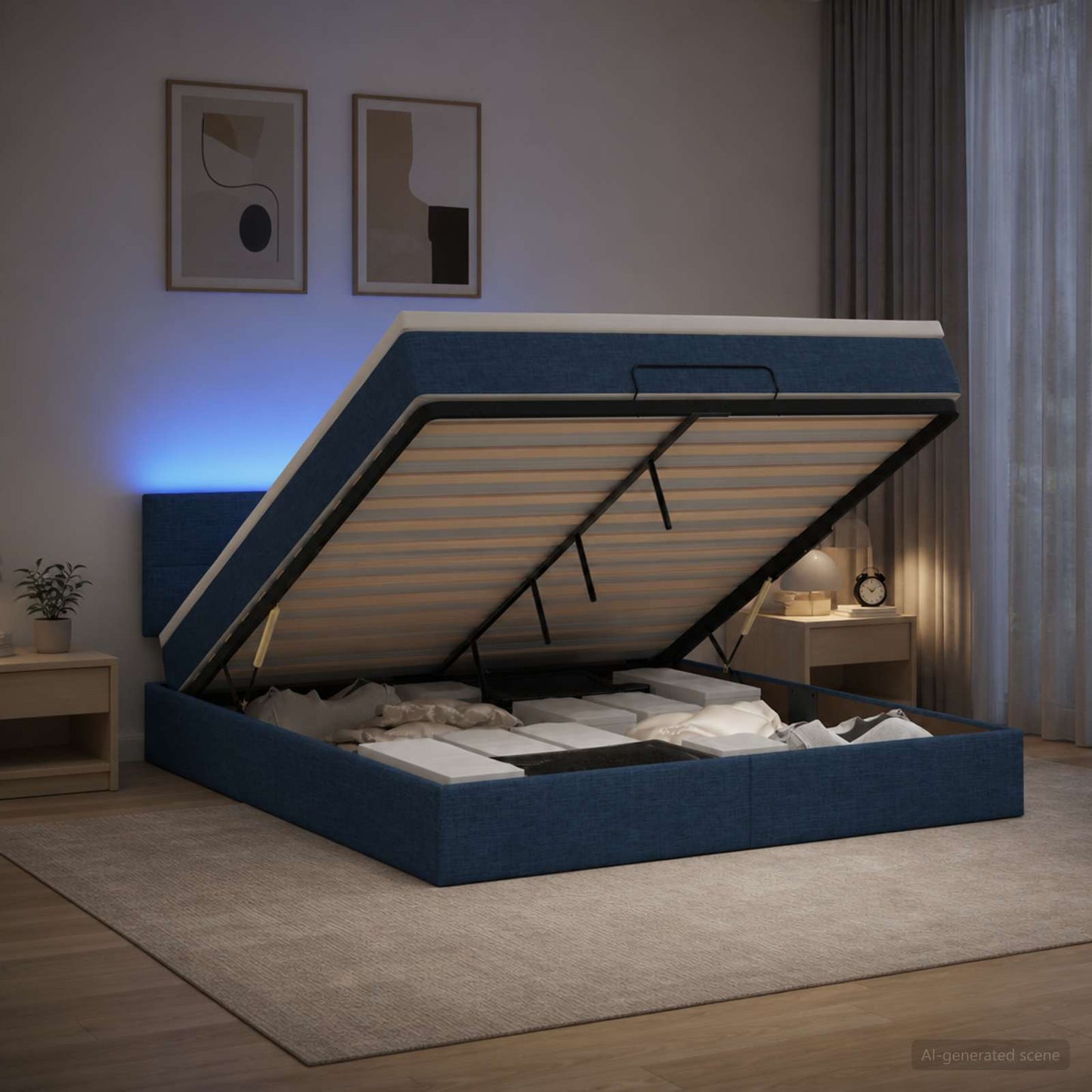 Óriási Ágy Matrac és LED világítással Kék 160 x 200 cm Szövet
