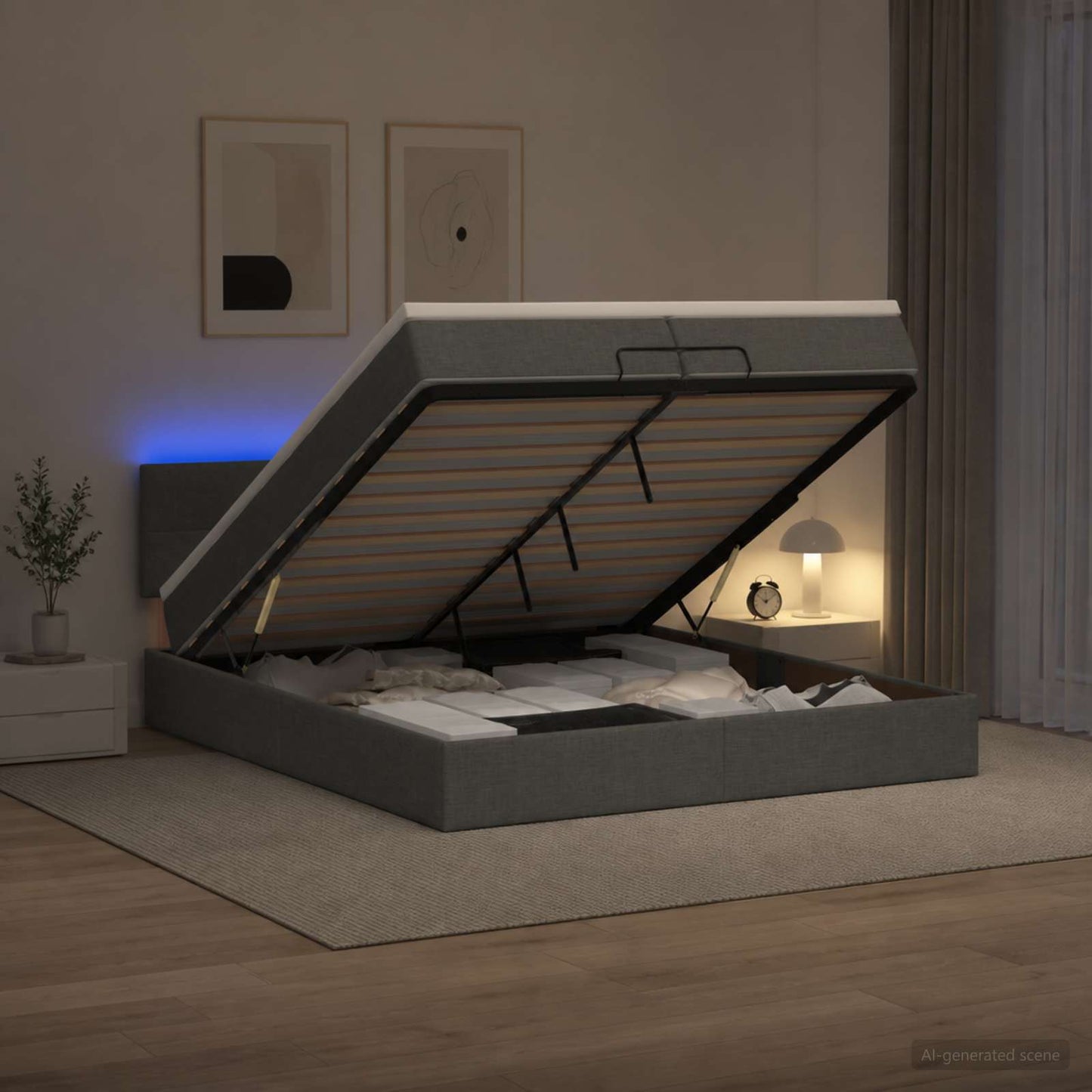 Óriási Ágy Matrac és LED világítással Sötétszürke 200 x 200 cm