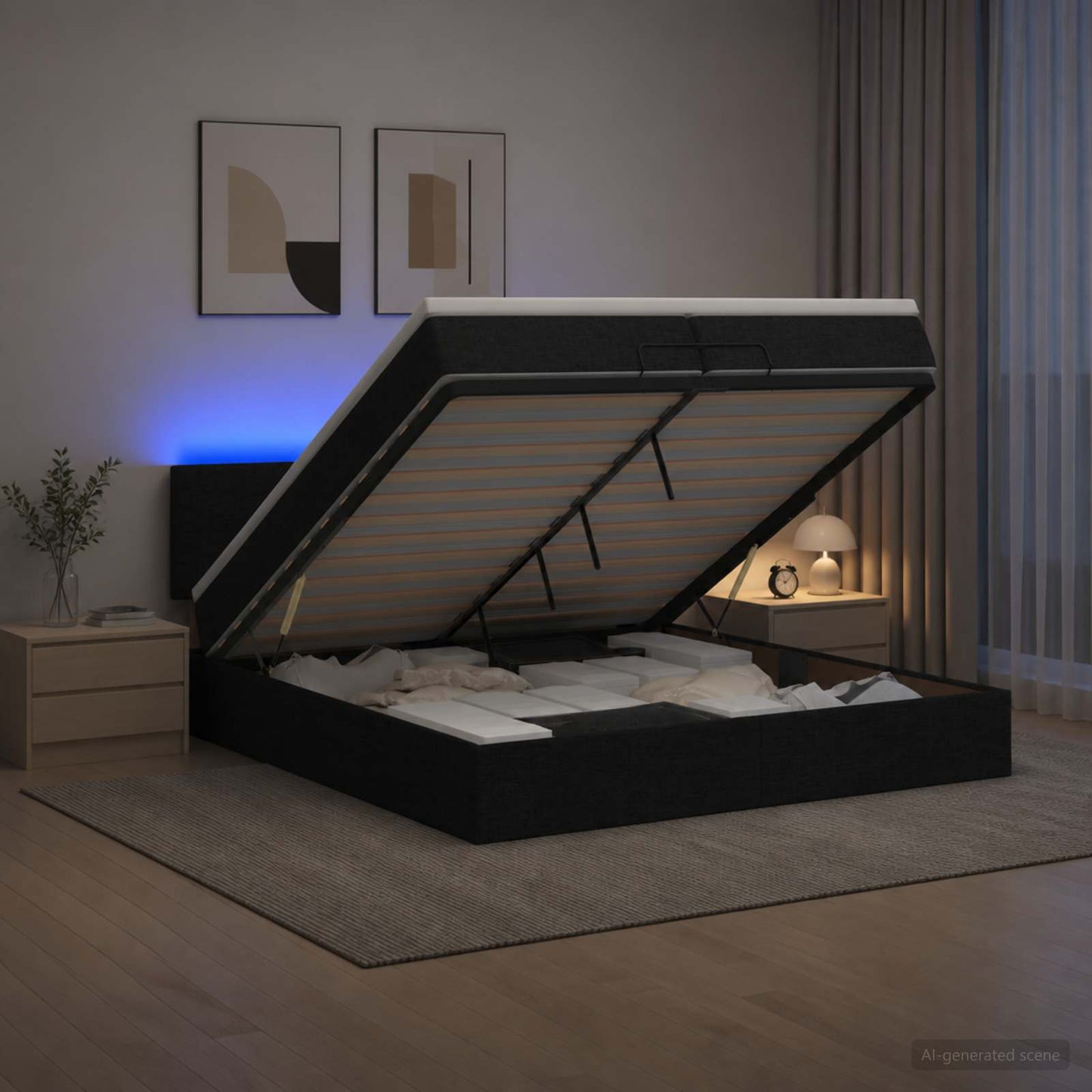 Óriási Ágy Matrac és LED világítással Fekete 200 x 200 cm