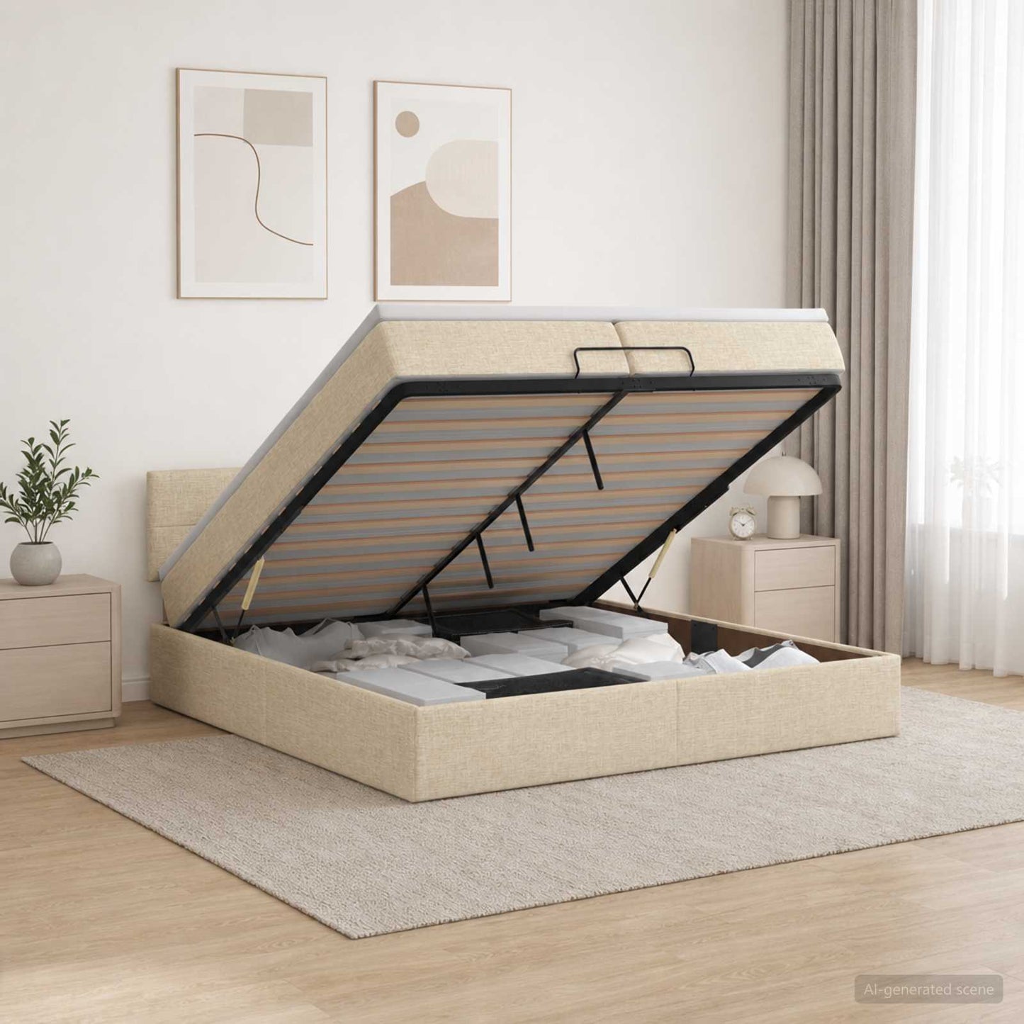 Óriáságy matraccal fejtámlával Krémszínű 200 x 200 cm Szövet
