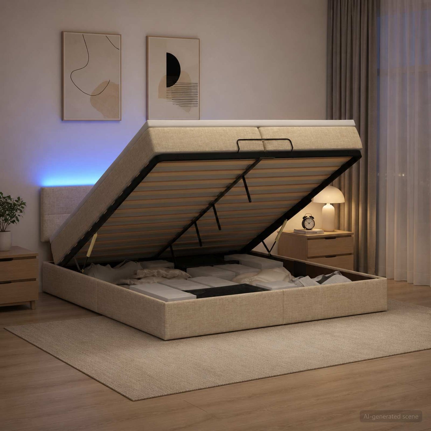 Óriási Ágy Matrac és LED világítással Krémszínű 200 x 200 cm