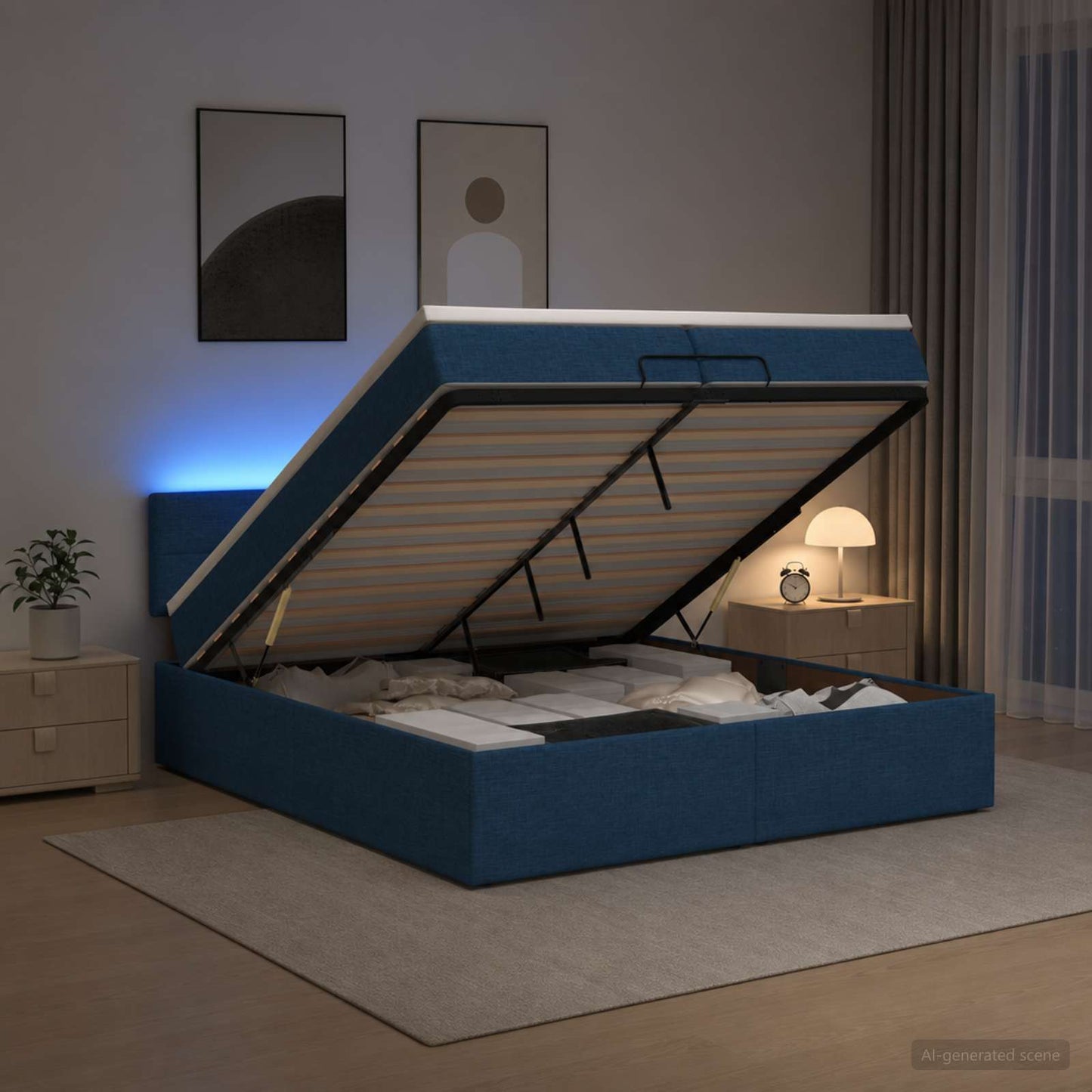 Óriási Ágy Matrac és LED világítással Kék 200 x 200 cm Szövet