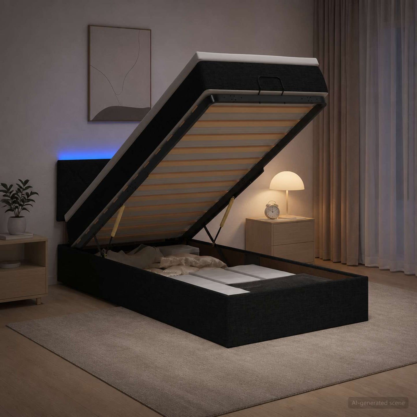 Óriási Ágy Matrac és LED világítással Fekete 90 x 200 cm Szövet