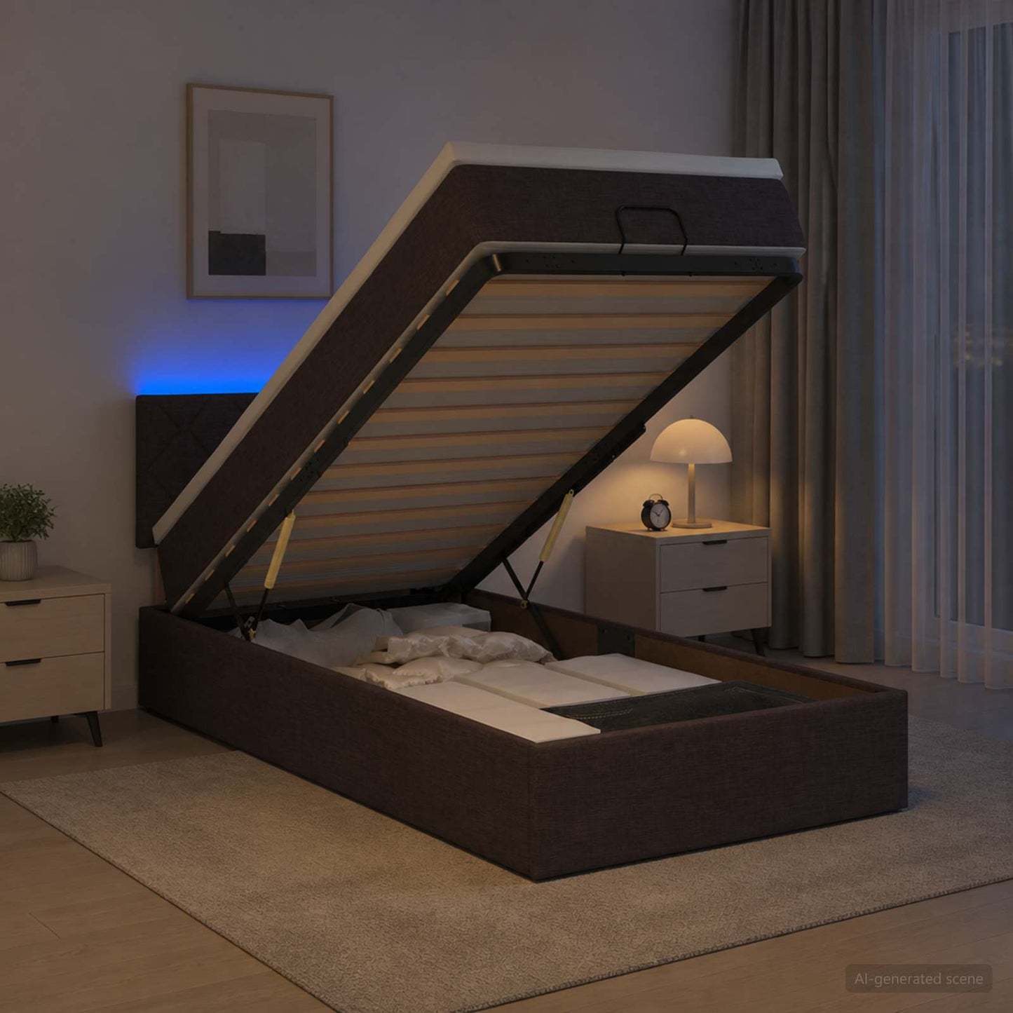 Óriási Ágy Matrac és LED világítással Sötét Barna 90 x 190 cm