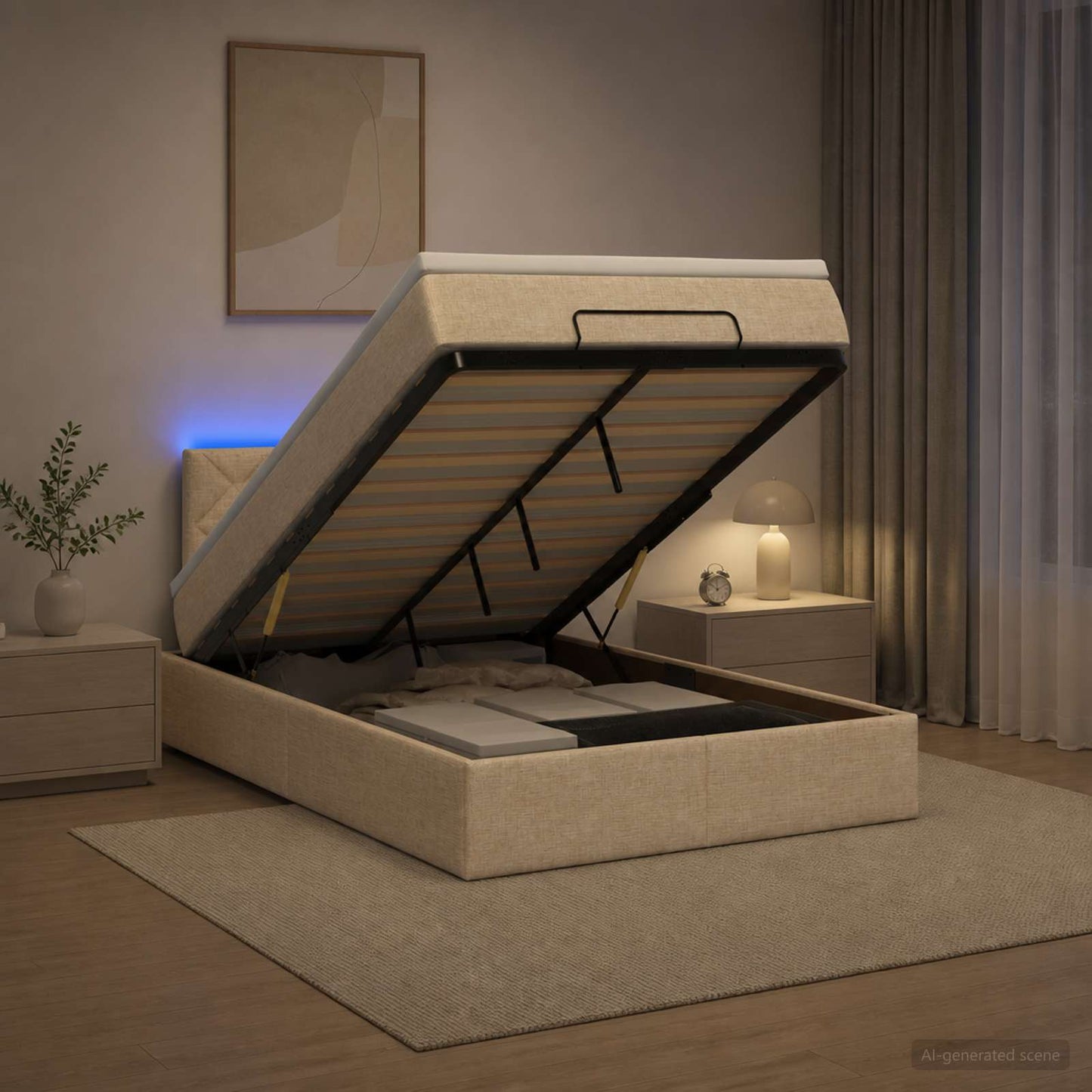 Óriási Ágy Matrac és LED világítással Krémszínű 120 x 200 cm