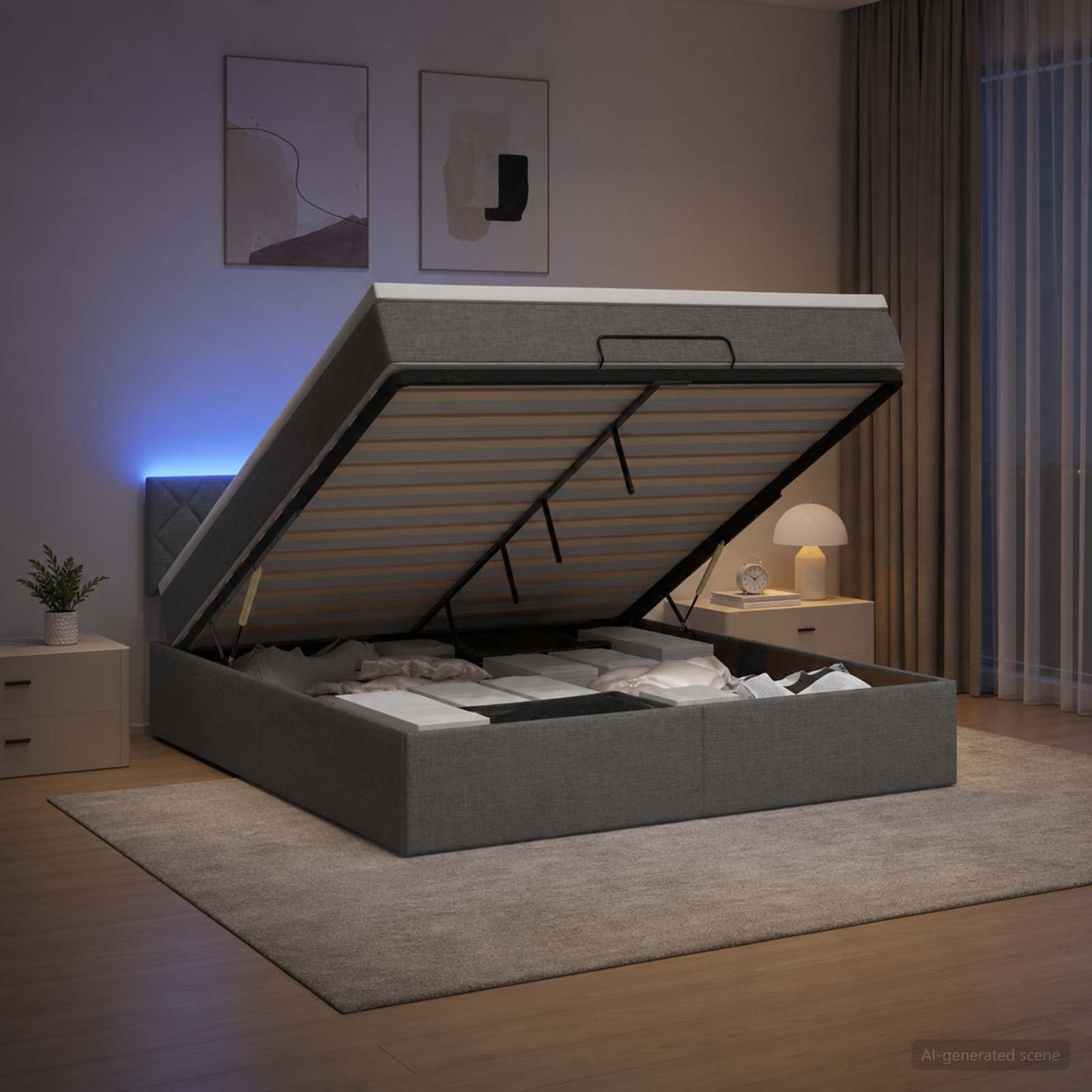 Óriási Ágy Matrac és LED világítással Sötétszürke 160 x 200 cm