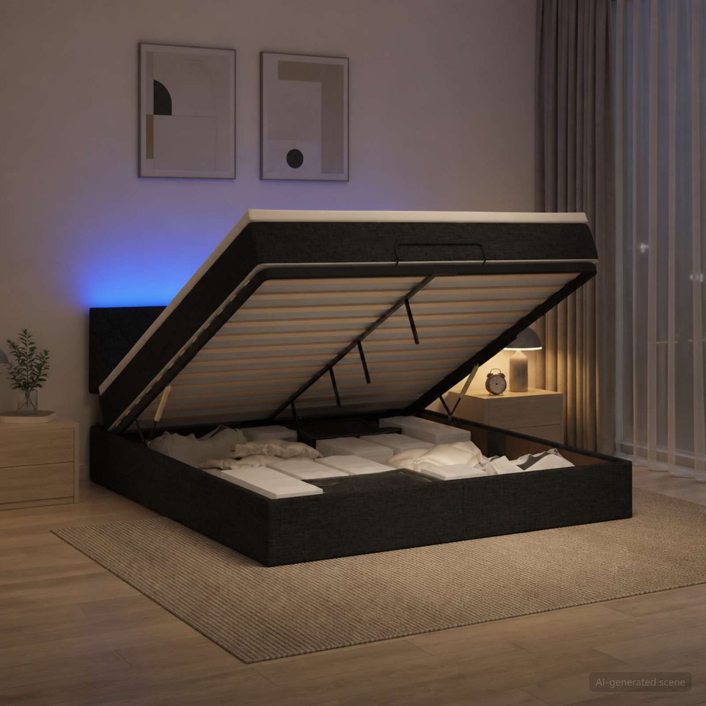 Óriási Ágy Matrac és LED világítással Fekete 180 x 200 cm