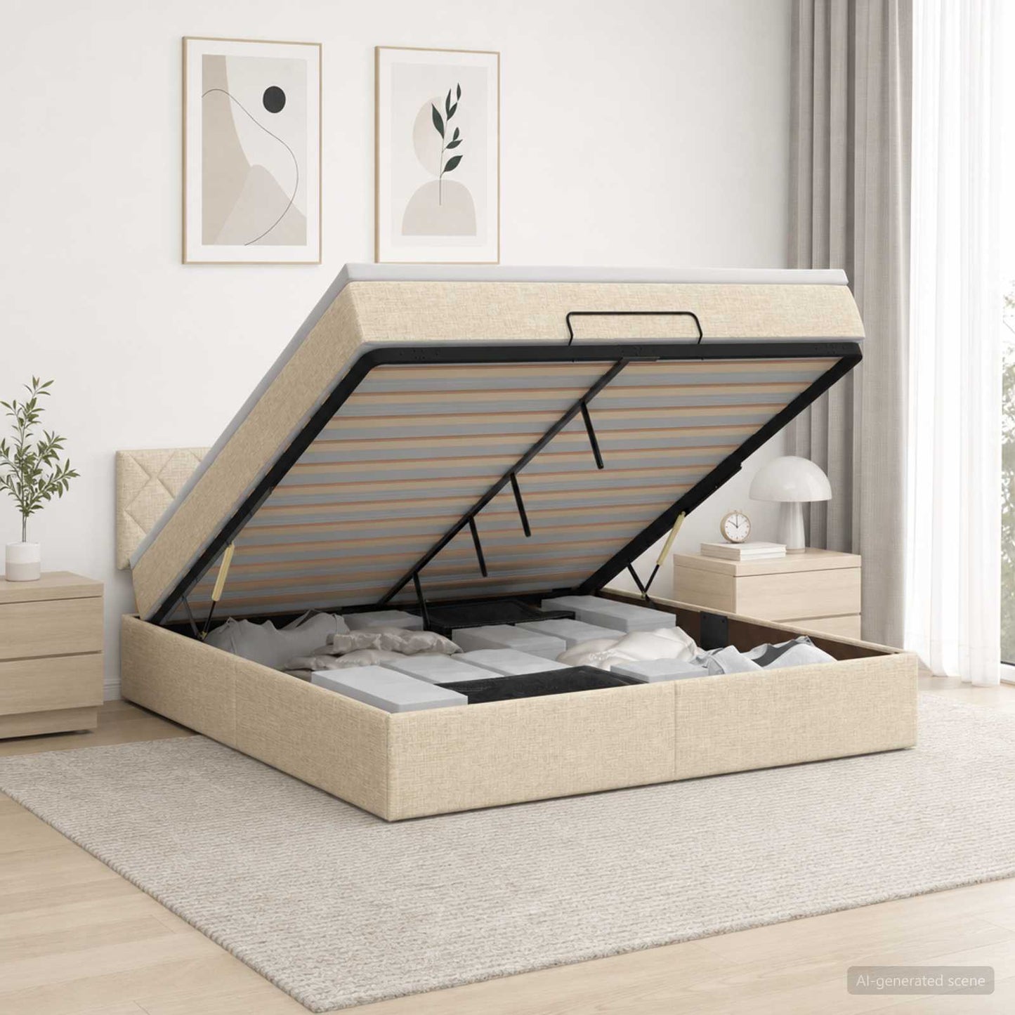 Óriási Ágy Matrac és LED világítással Krémszínű 180 x 200 cm