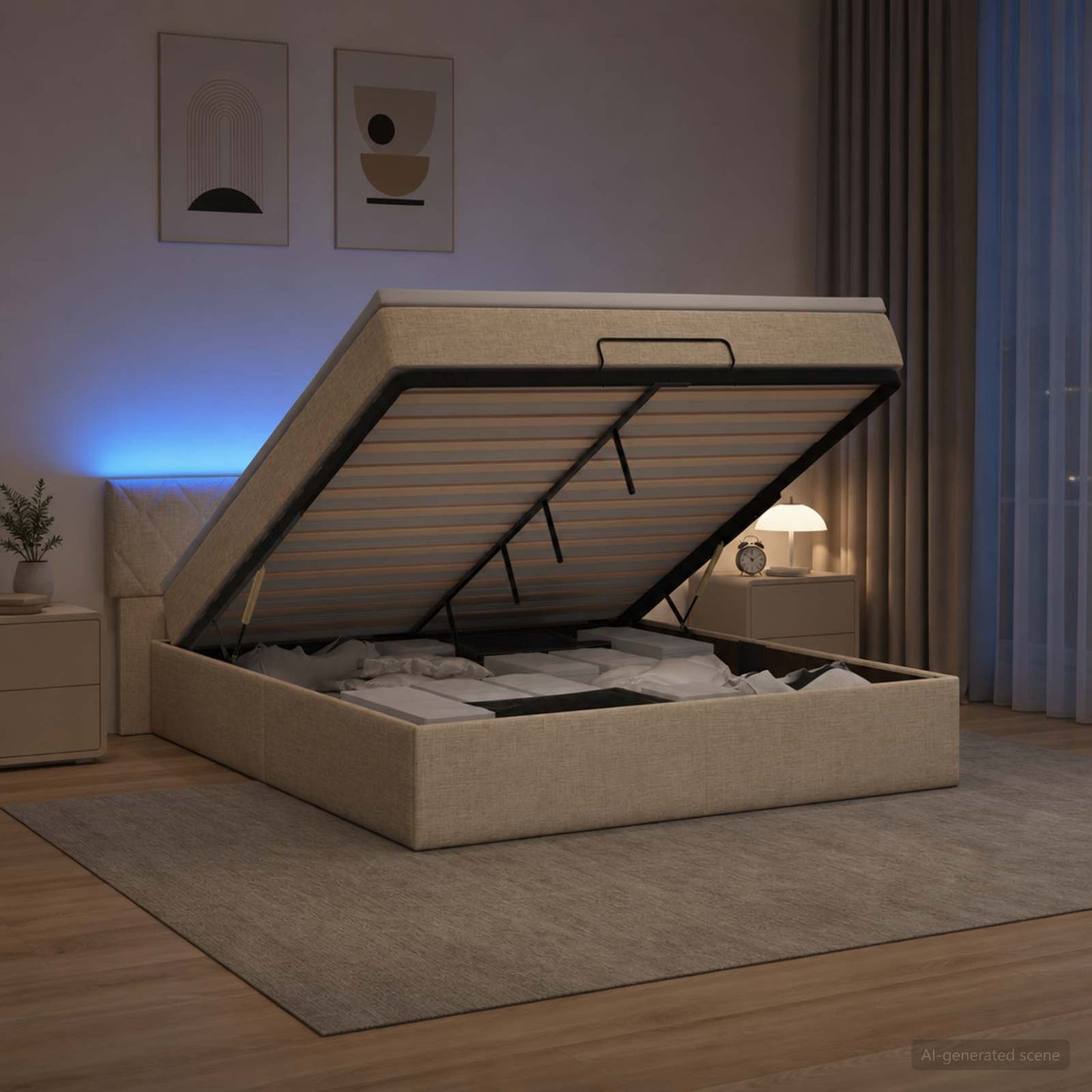 Óriási Ágy Matrac és LED világítással Krémszínű 180 x 200 cm
