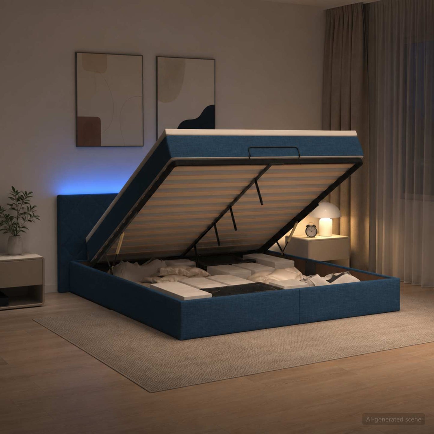 Óriási Ágy Matrac és LED világítással Kék 160 x 200 cm Szövet