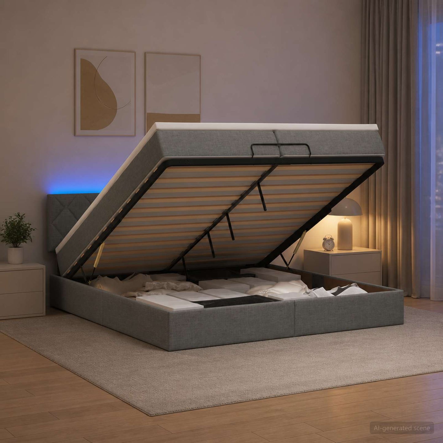 Óriási Ágy Matrac és LED világítással Sötétszürke 200 x 200 cm