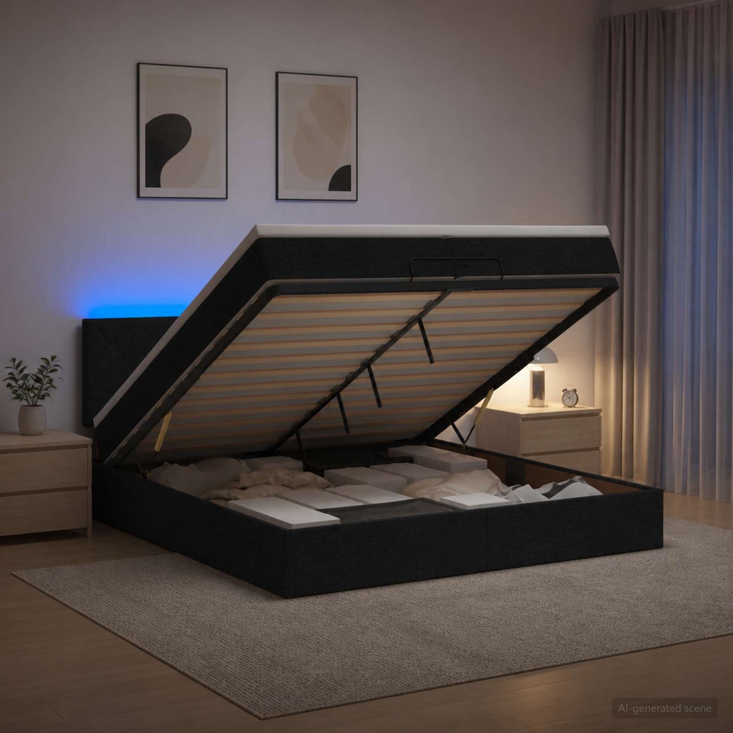 Óriási Ágy Matrac és LED világítással Fekete 200 x 200 cm