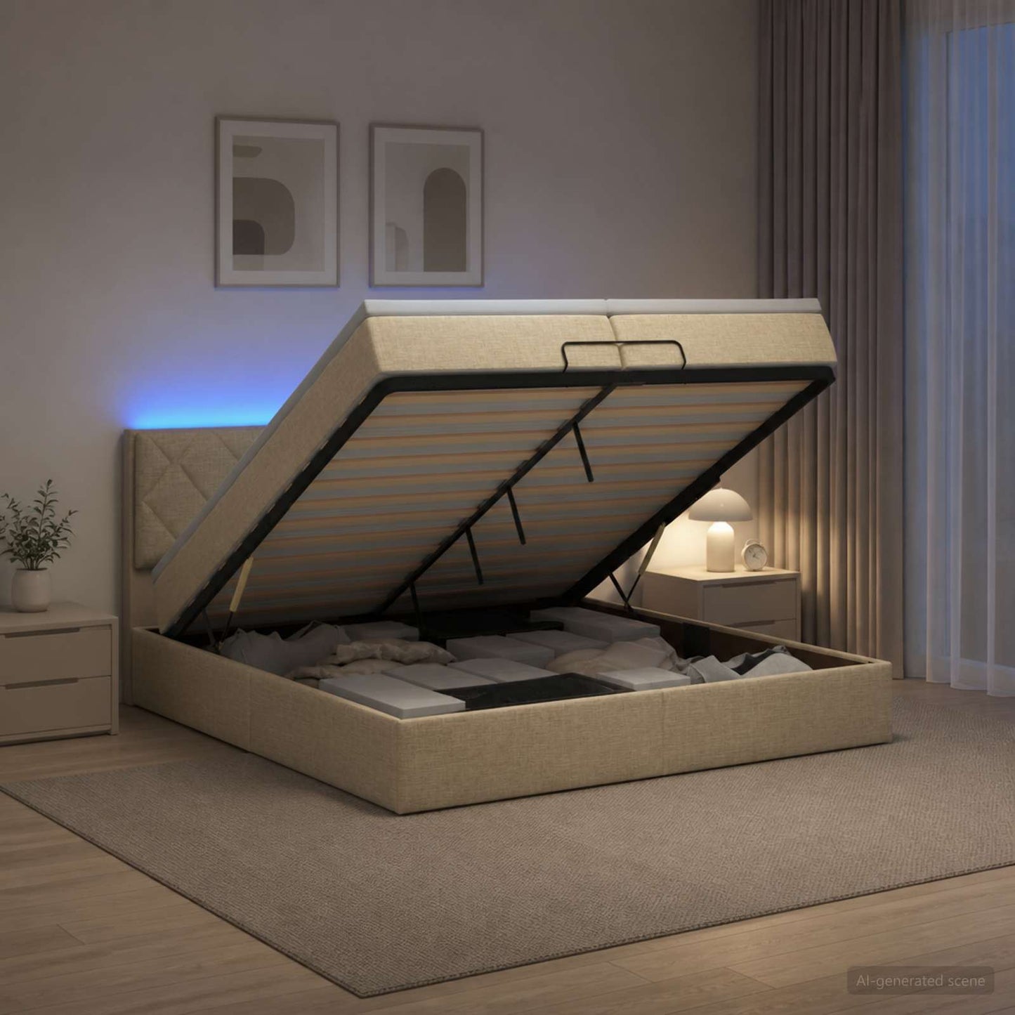Óriási Ágy Matrac és LED világítással Krémszínű 200 x 200 cm
