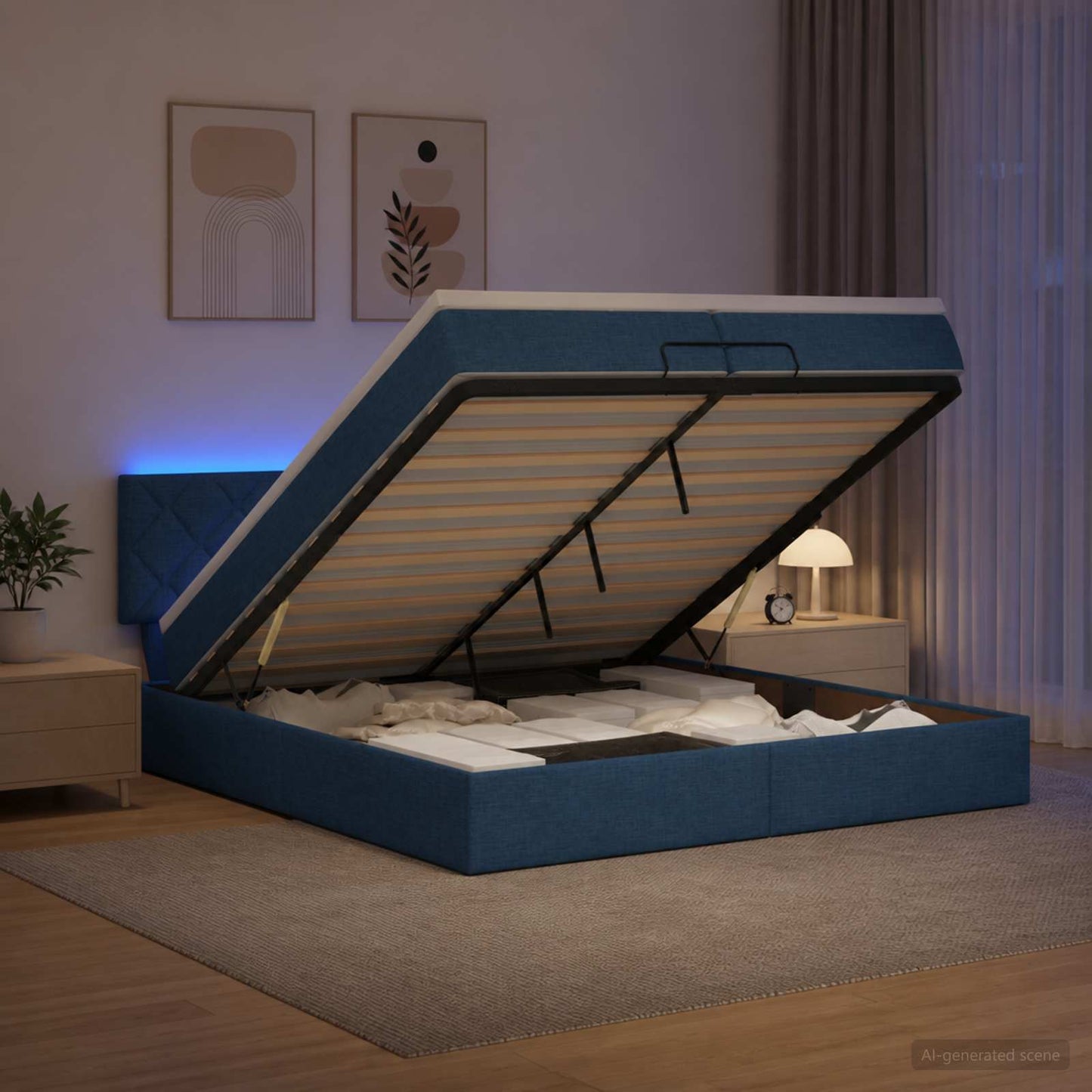 Óriási Ágy Matrac és LED világítással Kék 200 x 200 cm Szövet