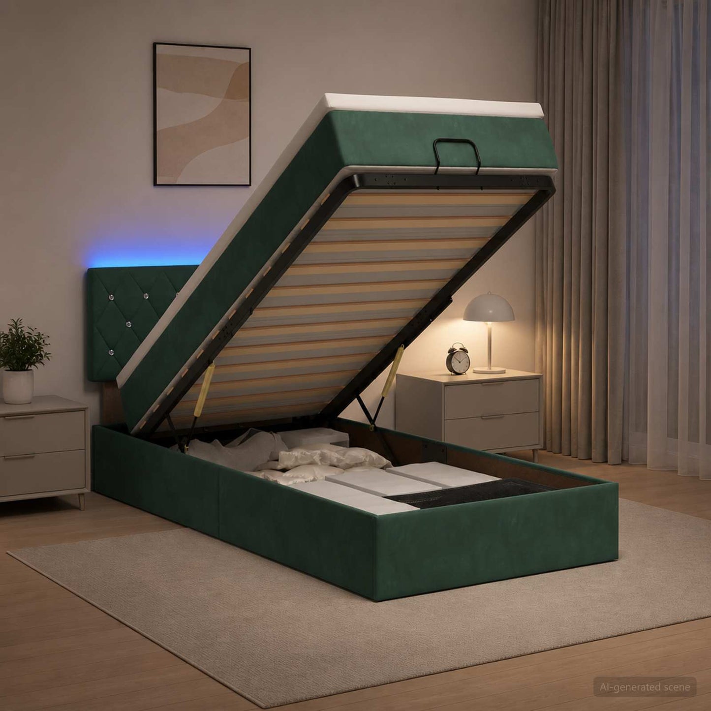 Óriási Ágy Matrac és LED világítással Sötétzöld 80 x 200 cm