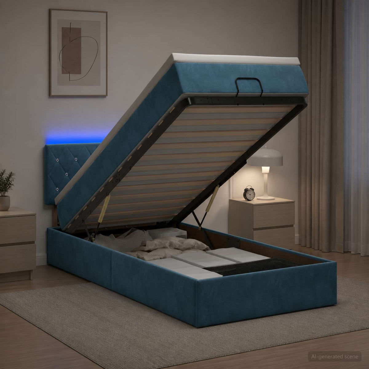 Óriási Ágy Matrac és LED világítással Sötétkék 90 x 190 cm