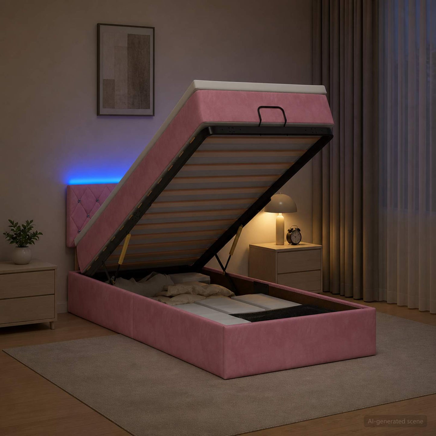 Óriási Ágy Matrac és LED világítással Rózsaszín 100 x 200 cm