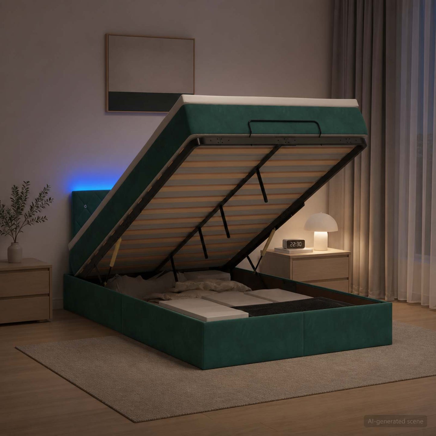 Óriási Ágy Matrac és LED világítással Sötétzöld 120 x 200 cm