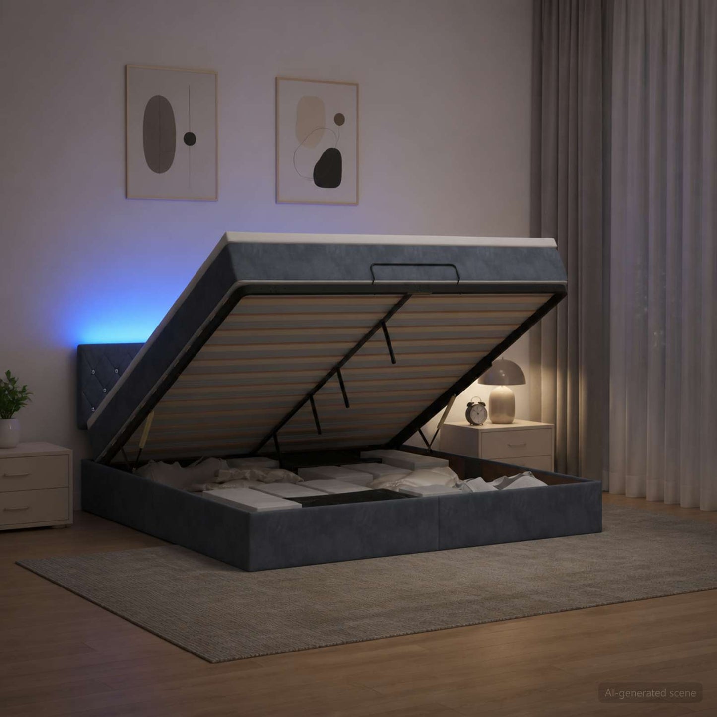 Óriási Ágy Matrac és LED világítással Sötétszürke 160 x 200 cm